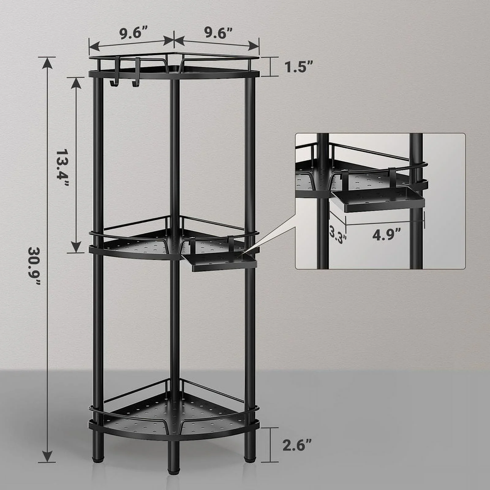 Corner Shower Caddy - 9.6"D x 9.6"W x 30.9"H Black-3 Tier - image 5