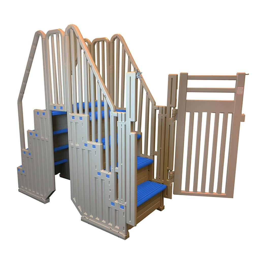 Confer Above Ground Pool Steps with Blue Safety Closure, Warm Gray Pool Entry Ladder System - product image 1