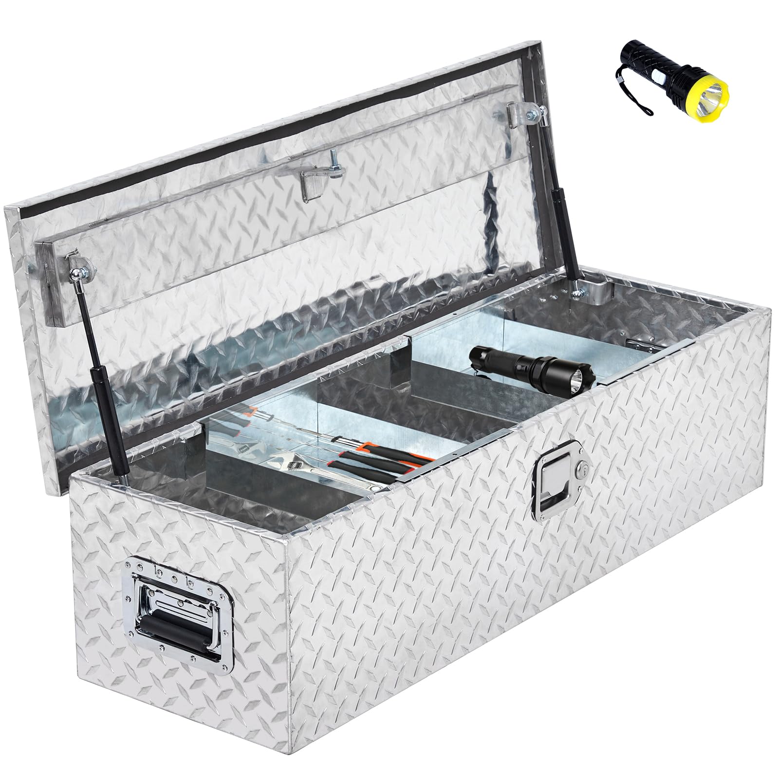 48 Inch Diamond Plate Truck Bed Tool Box with Shelf - Silver Aluminum Storage Box - product image 2