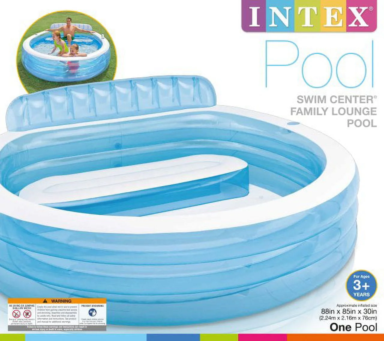 Intex Swim Center Inflatable Family Lounge Pool, 88" X 85" X 30", for Ages 3+ - image 3