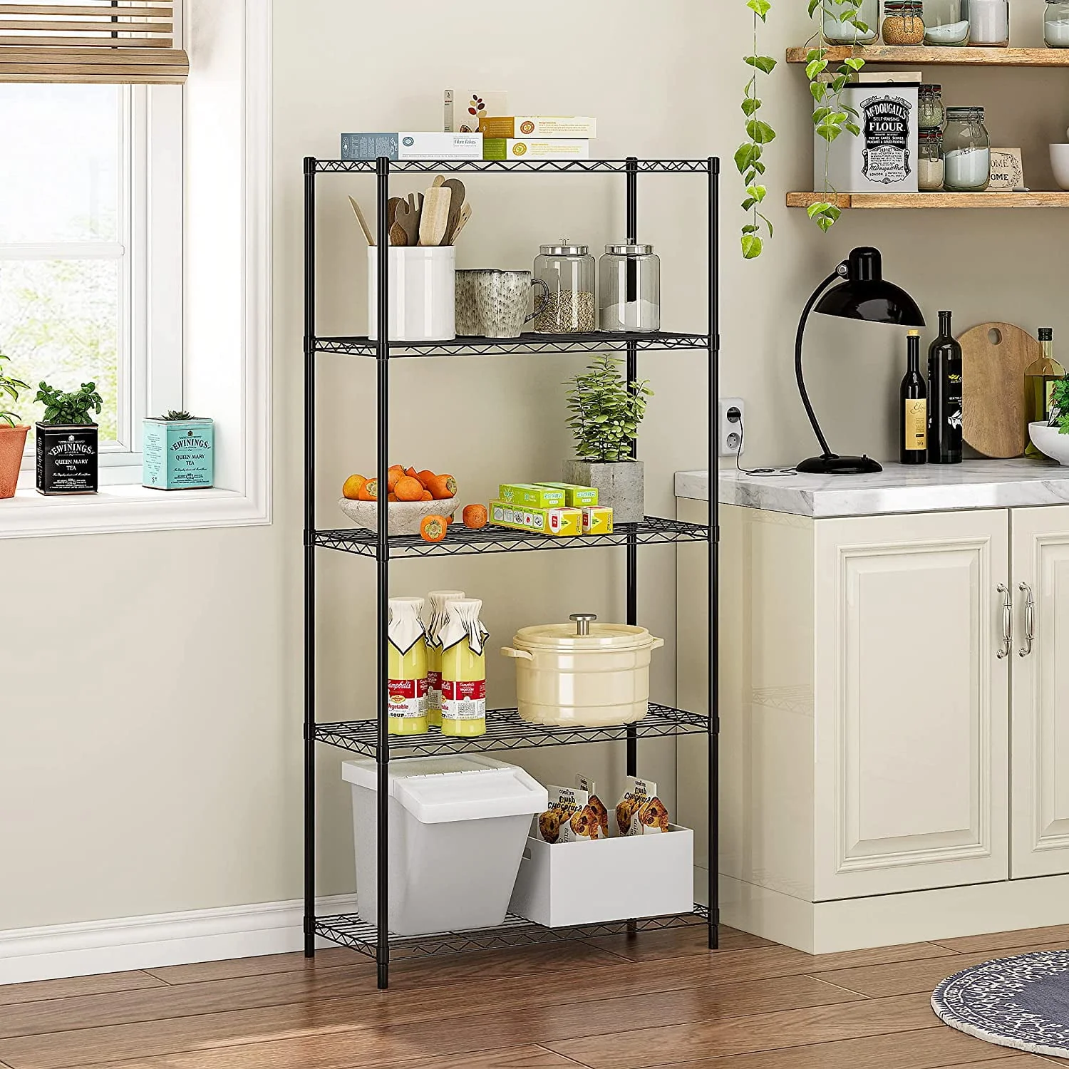 Vebreda 5-Tier Wire Shelving Unit, 21.7"L x 11.8"W x 59.1"H, Black - image 4