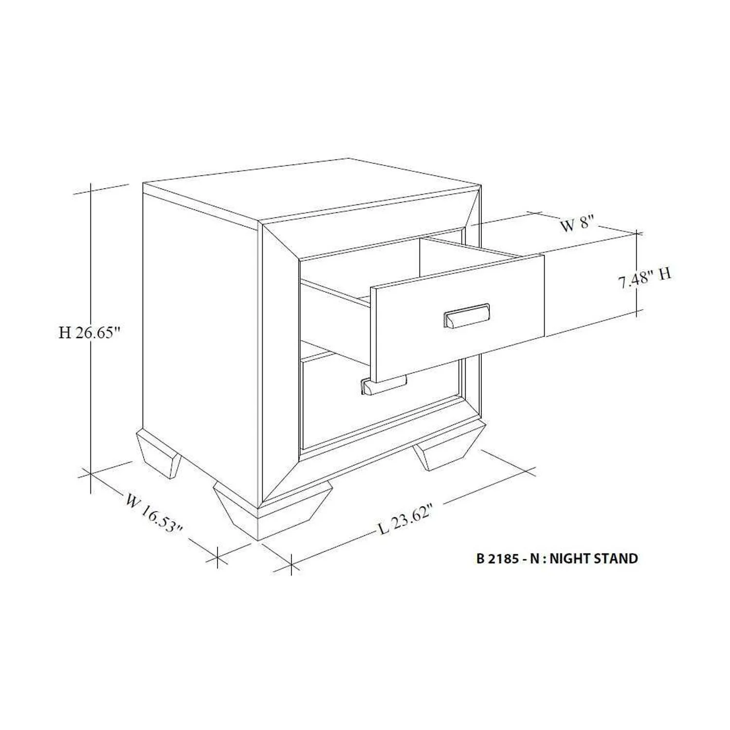 KB B2185-N 27 x 24 x 19 in. Wood Night Stand - Light Brown - image 2
