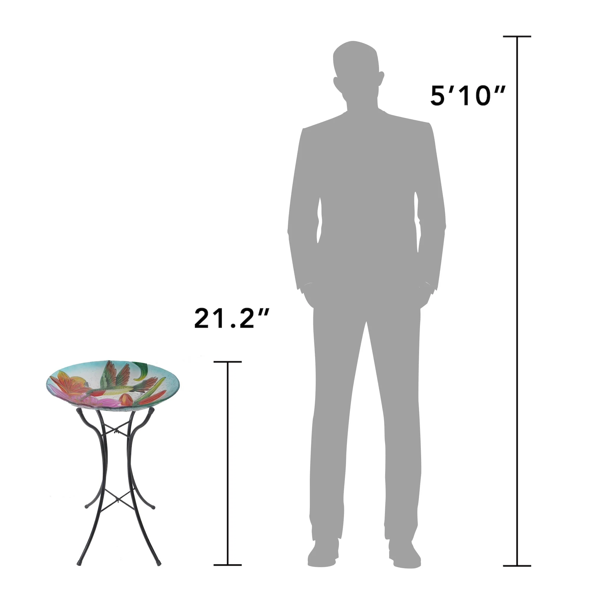 Teamson Home 18" Outdoor Glass Flower and Hummingbird Birdbath with Stand, Multicolor 45.7 x 45.7 x 53.8 - image 4