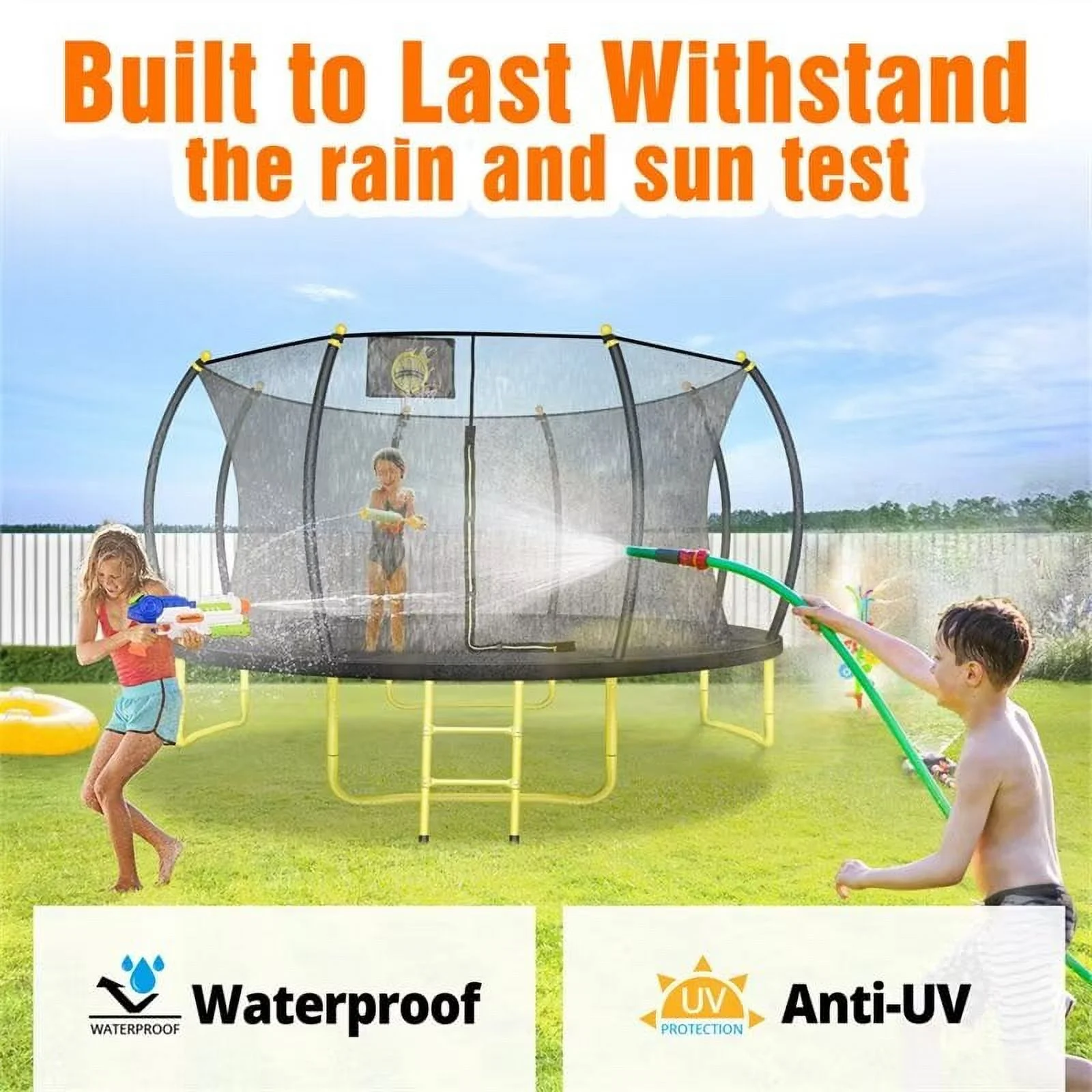 JAMPOOCA Pumpkin Trampoline with Enclosure for Kids and Adults, Black/Yellow, 63.78" x 17.72" x 8.66" - image 7
