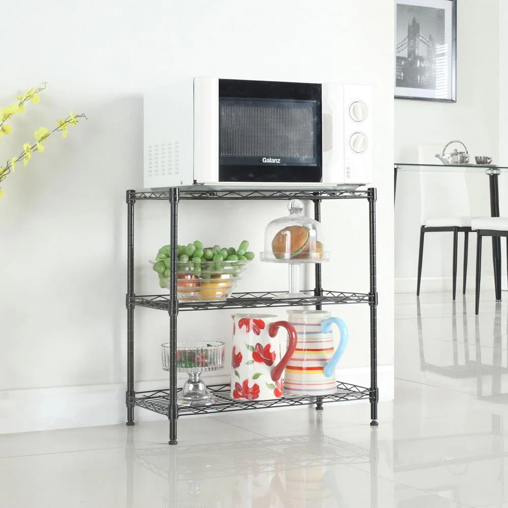 Winado 23'' x 13'' x 31'' Microwave Bakers Storage Wire Rack with 3-Shelf, Black - image 2