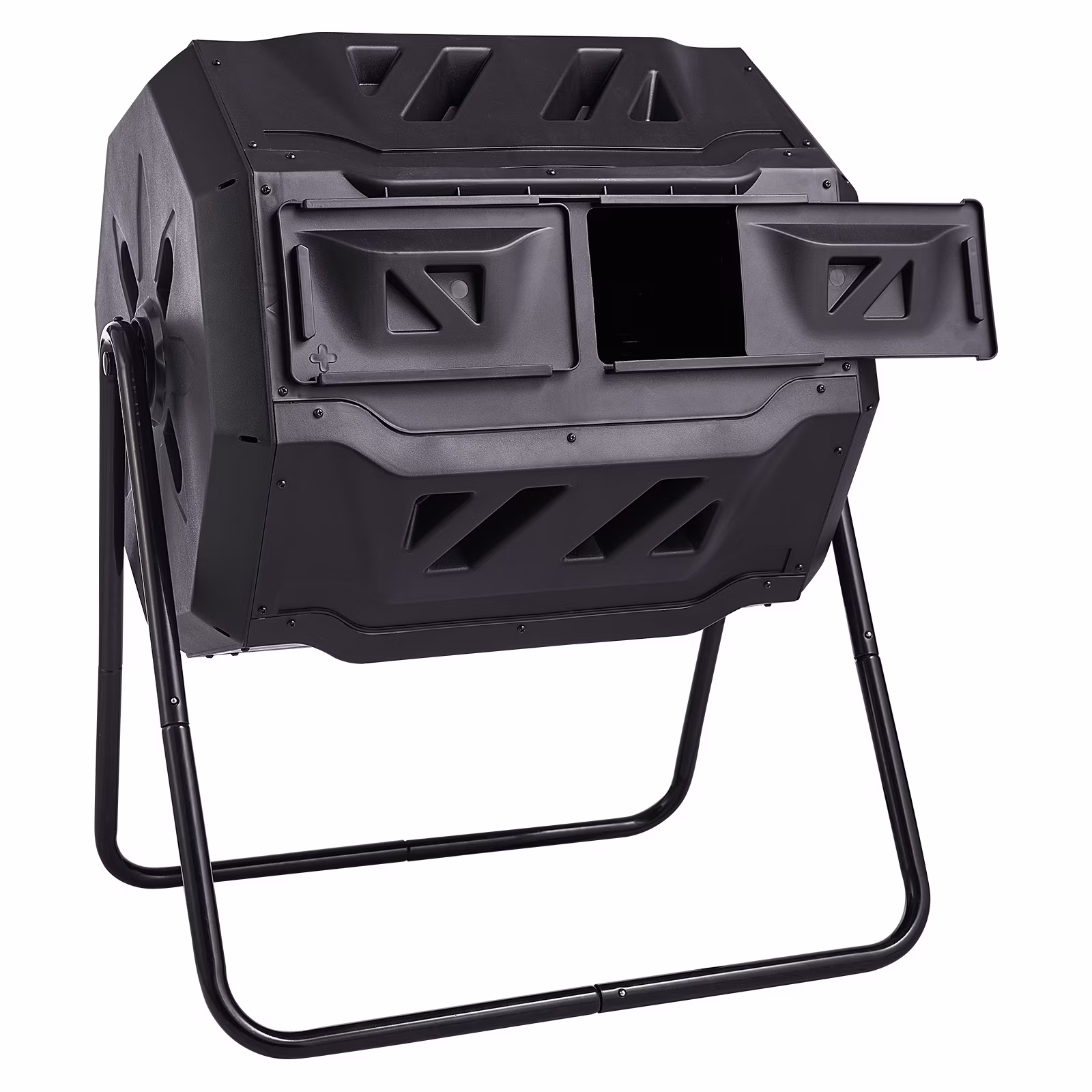 KFFKFF Compost Bin 43 Gal Dual-Chamber Composter Tumbler Rotating Sliding Door 29 x 24.6 x 37.6 in - image 1