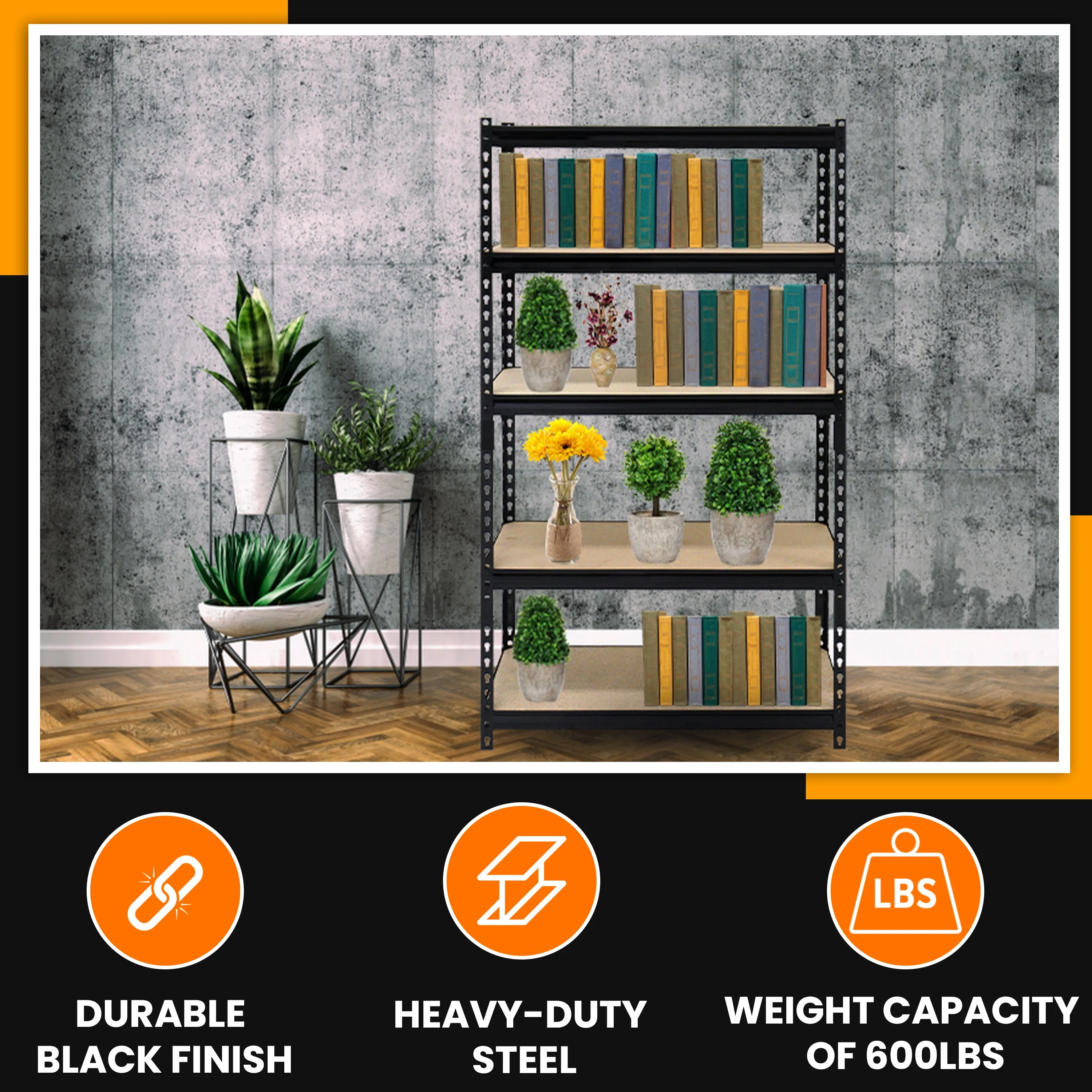 Juggernaut Storage 36"W x 18"D x 72"H 5-Shelf Steel Shelving, Black - image 7