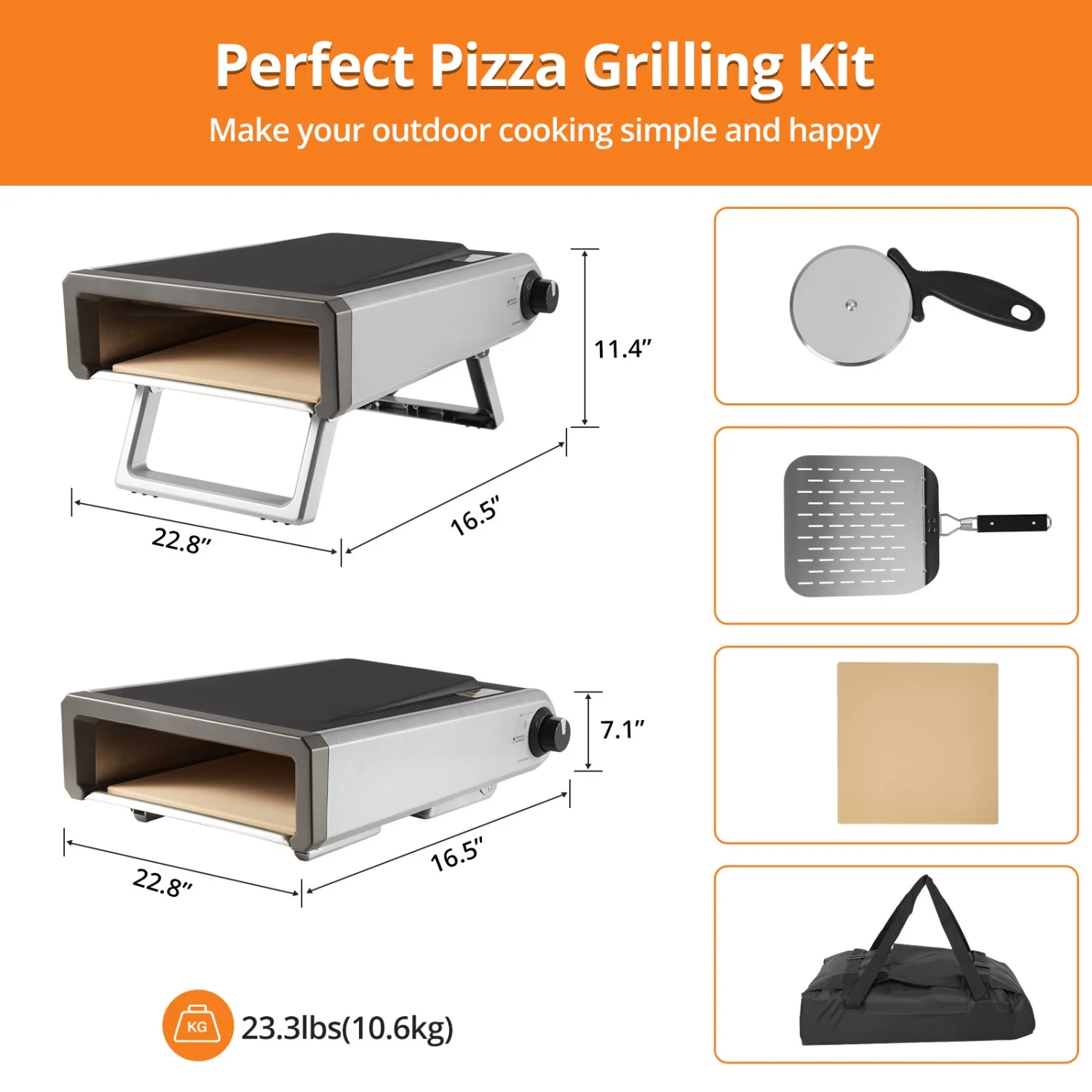 Wildbreak Ourdoor Gas Propane Pizza Oven, 22.8 x 16.5 x 7.1", With Accessories Kit, Silver & Black - image 2