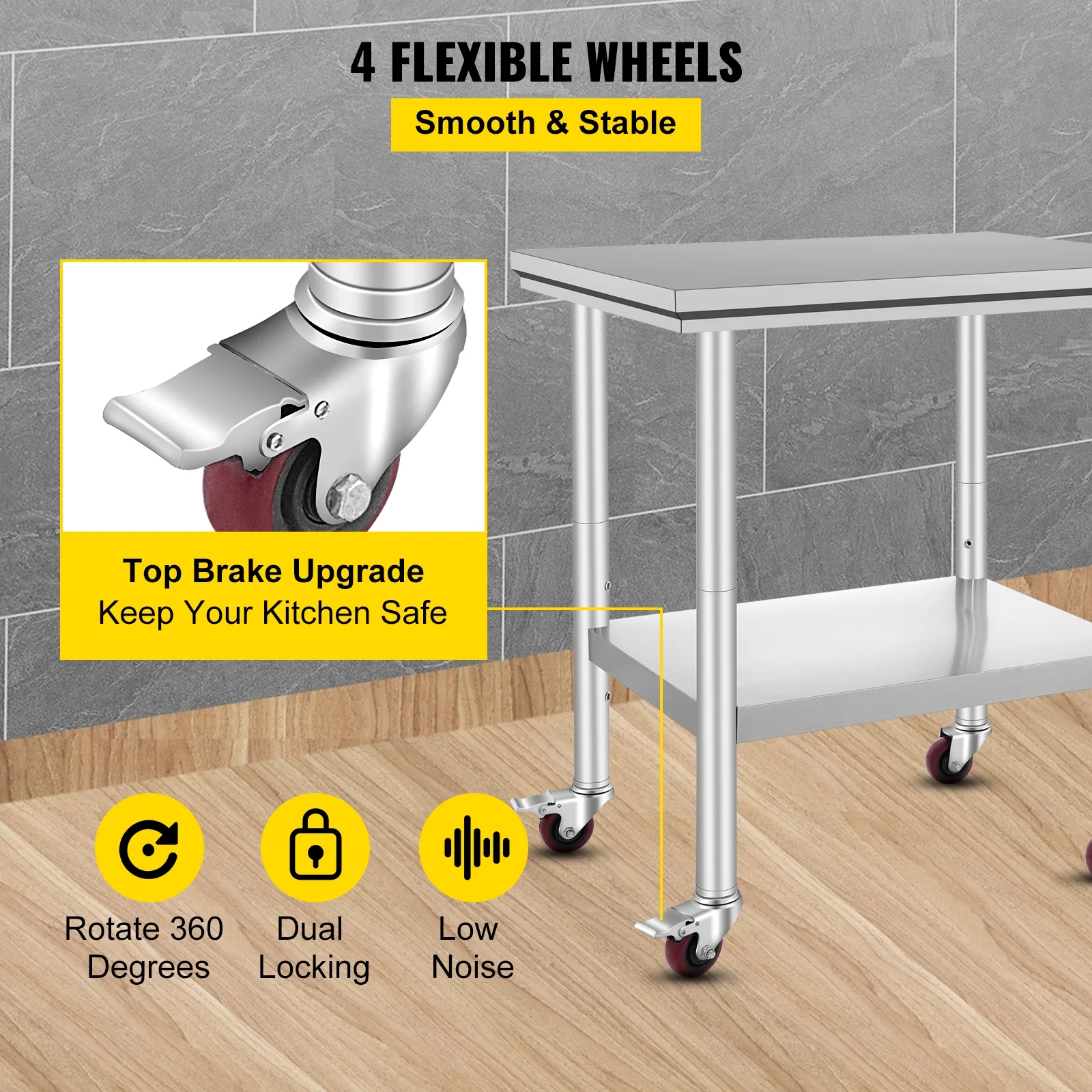 KFFKFF Stainless Steel Work Table with Wheels 24 x 30 Prep Table with casters Heavy Duty Work Table for Commercial Kitchen Restaurant Business (24 x - image 6