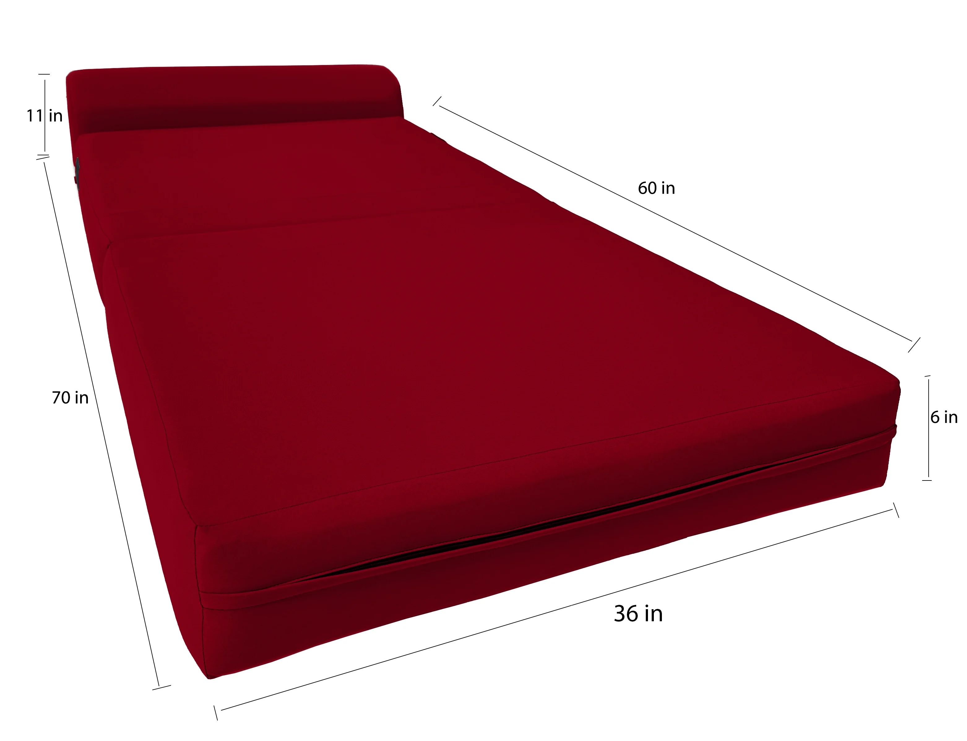 Red Sleeper Chair Folding Foam Beds, Portable Studio Sofa Guest Bed, 6 x 36 x 70 - image 2