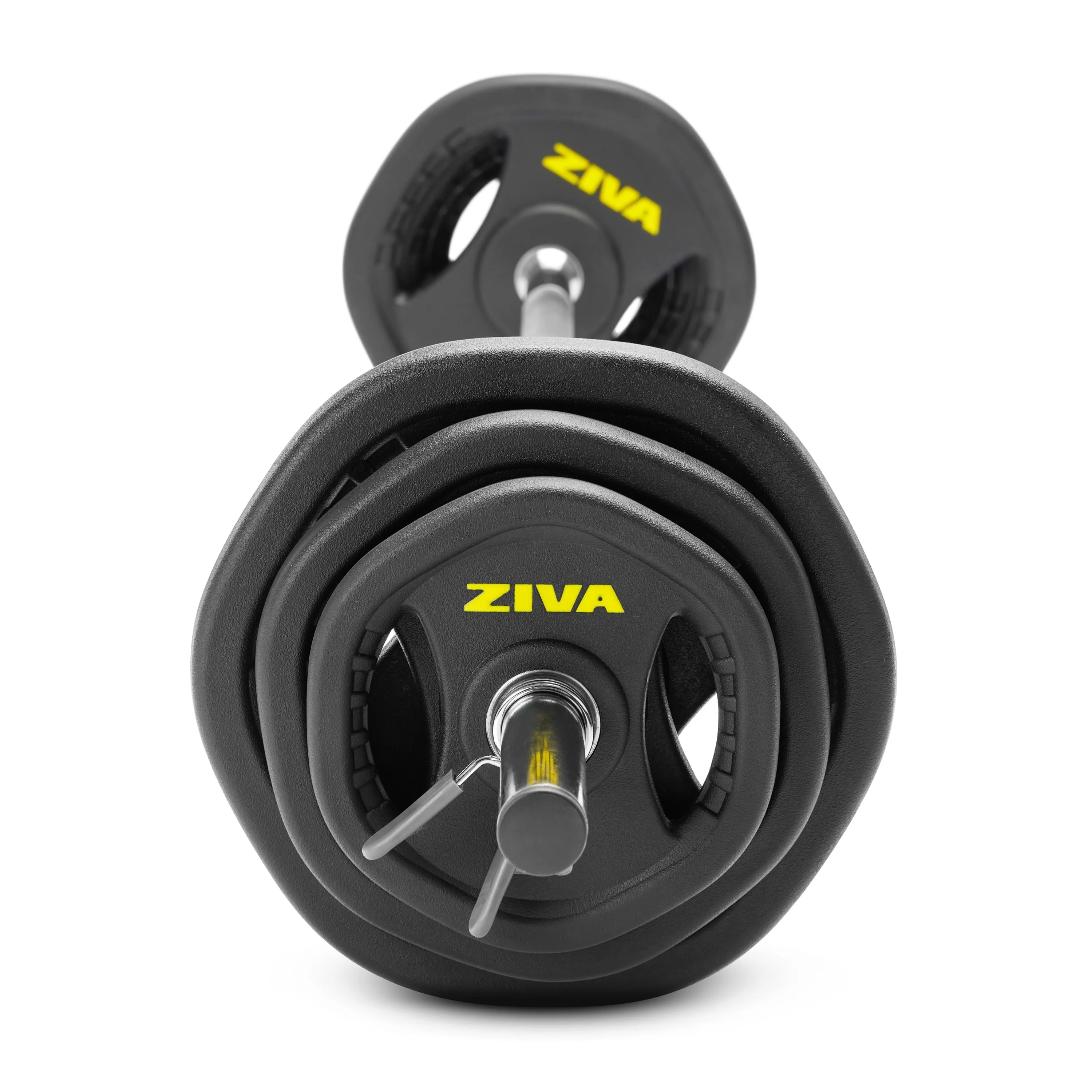ZIVA RPU Studio Barbell Adjustable Weight Set - 6 High Grade RPU Coated Grip Plates (2 x 2.5lb, 2 x 5lb, 2 x 10lb) 1.18" D Steel Chrome Bar (55L x - image 1
