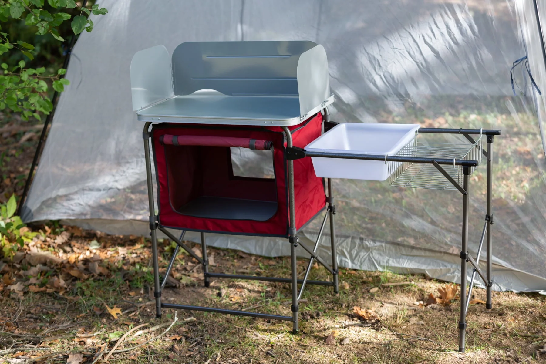 Trail Deluxe Camping Kitchen with Storage, Silver and Red, 31 Height" x 13 width" x 8.25 length" - image 2