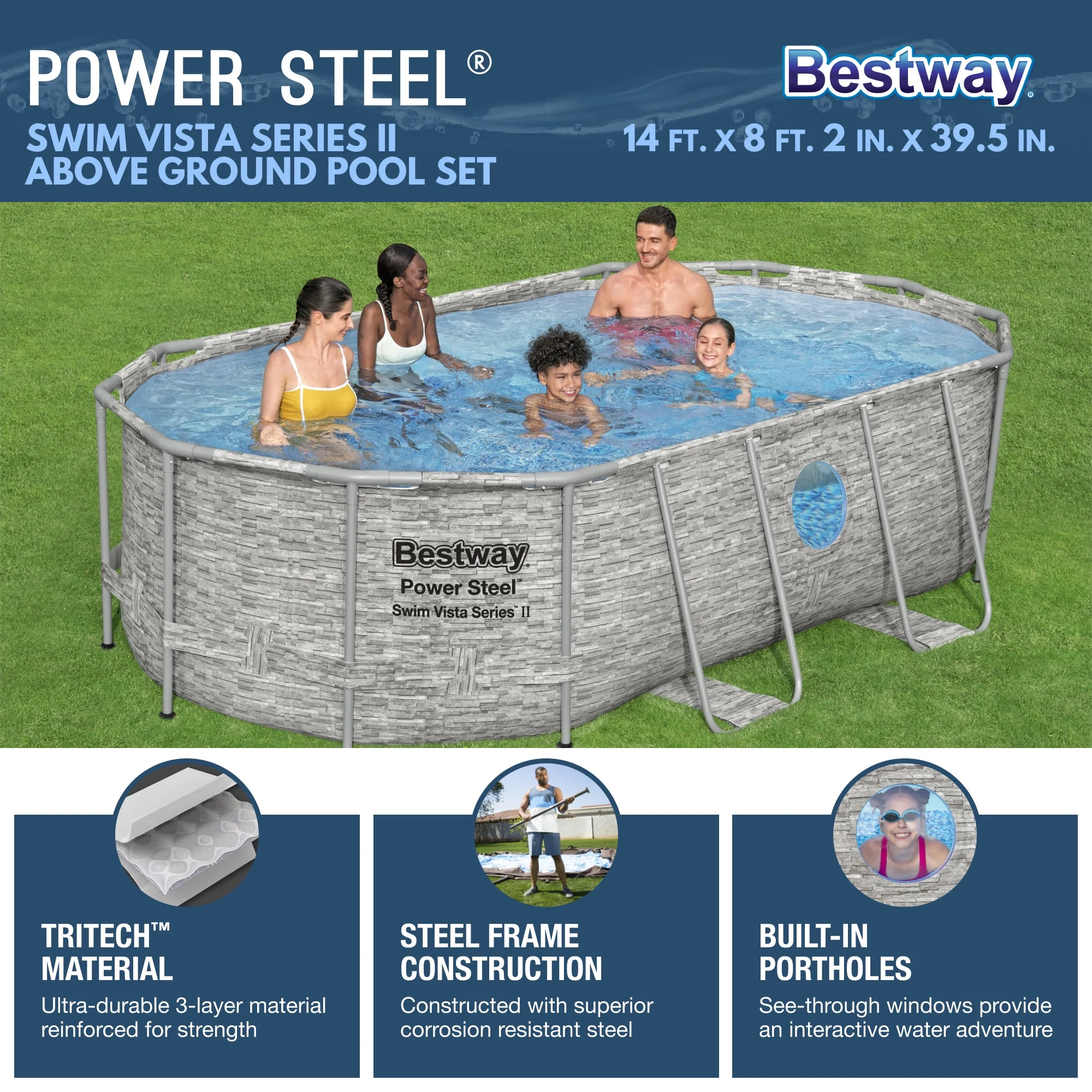 Bestway Power Steel Swim Vista 14' x 8'2" x 39.5" Above Ground Pool Set - image 2
