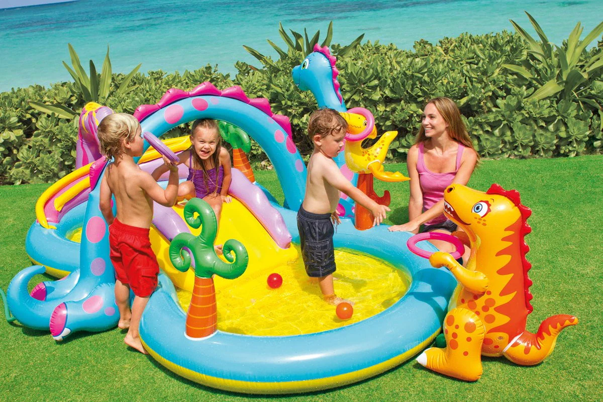 Intex 11' x 7.5' x 44" Dinoland Play Center Kiddie Swimming Pool w/ air pump - image 4