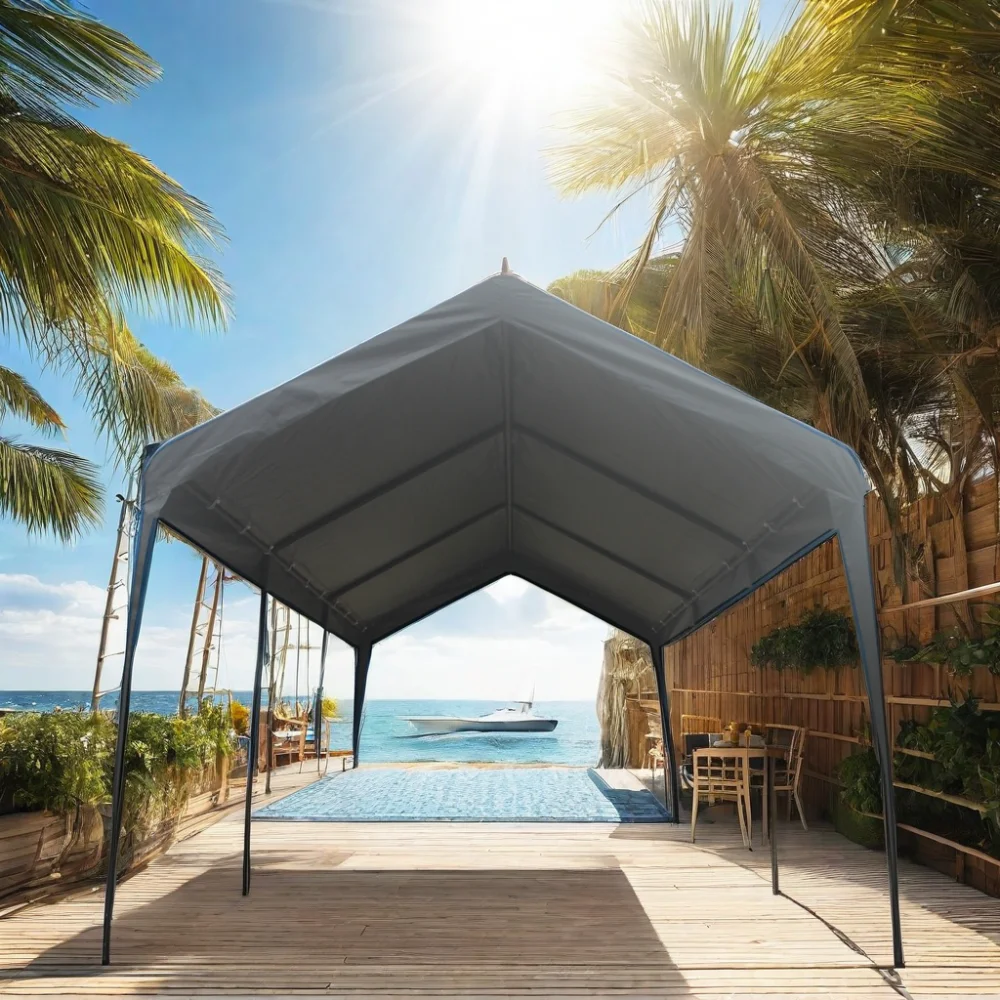 Seizeen 154.30 x 115.40 x 100.80 inches White Carport - image 3