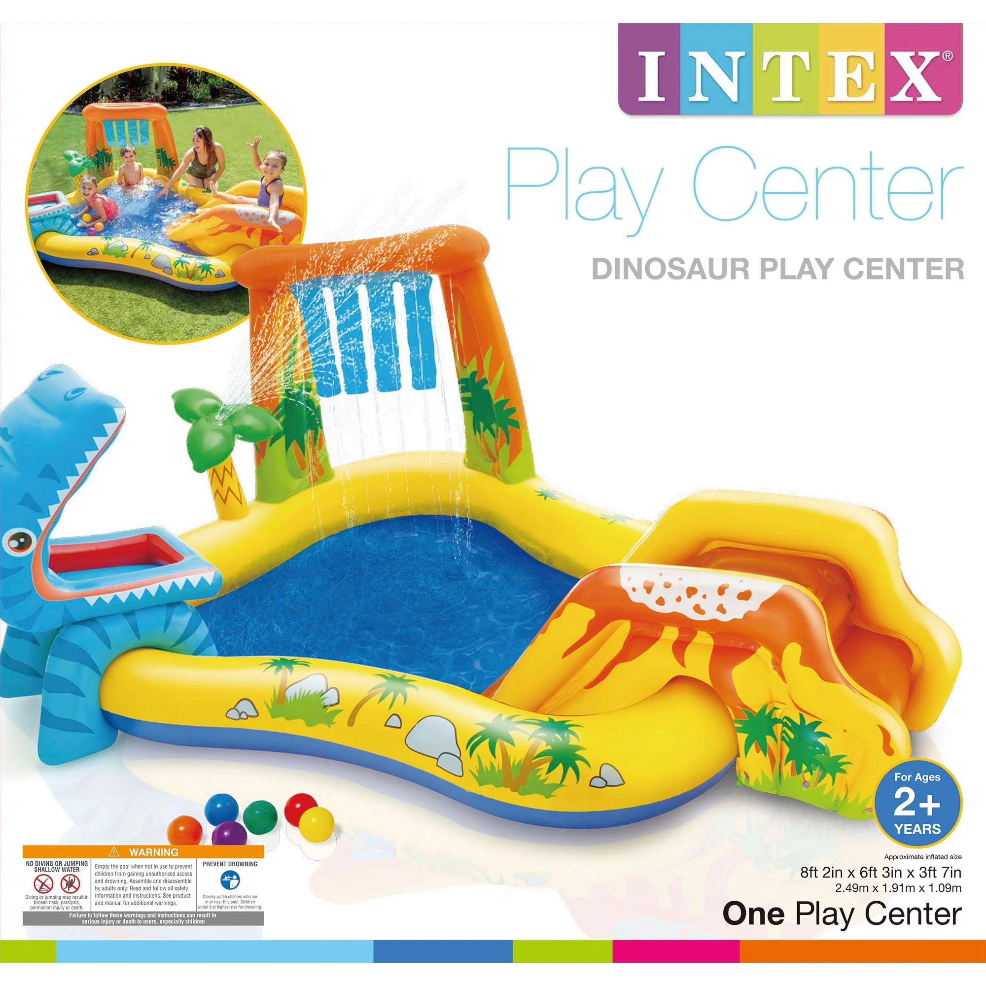 Intex 8ft x 6.25ft x 43in Dinosaur Play Pool & Inflatable Rainbow Play Pool - image 7