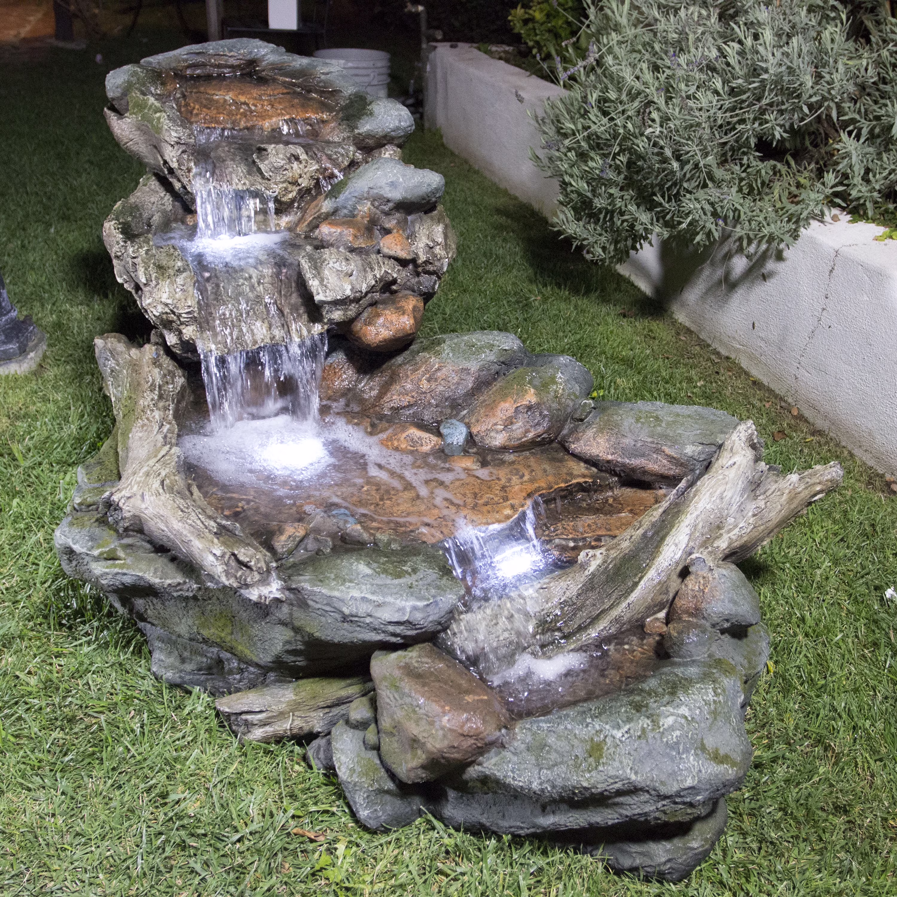 Alpine Corporation 59" x 16" x 20" Polystone Light-Up Cascading Floor Pump Fountain, Brown - image 3
