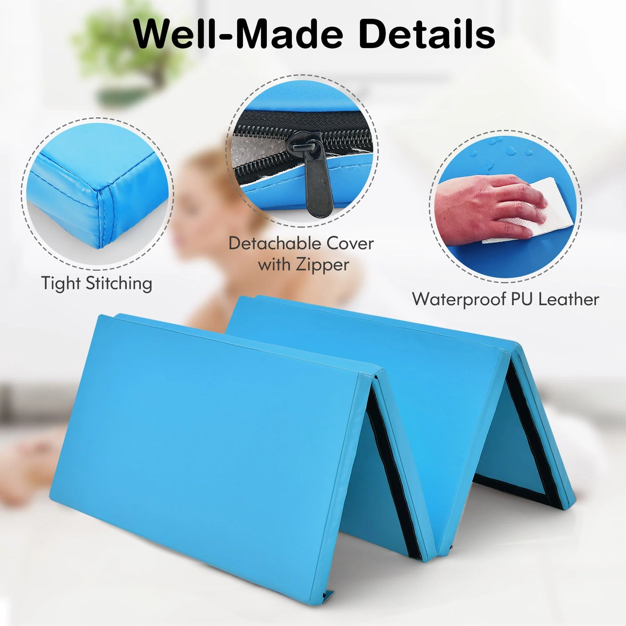 Gymax 8' x 4' x 2'' Folding Gymnastics Tumbling Mat Thickened Exercise Mat Blue - image 6