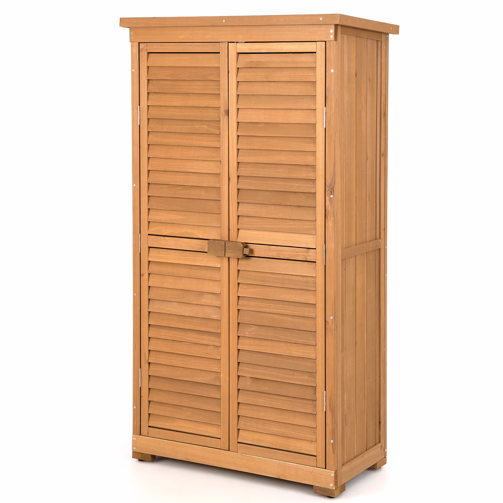 Costway Waterproof Fir Wood Storage Shed Garden, 34.5" x 16.5" x 63", Natural - image 1