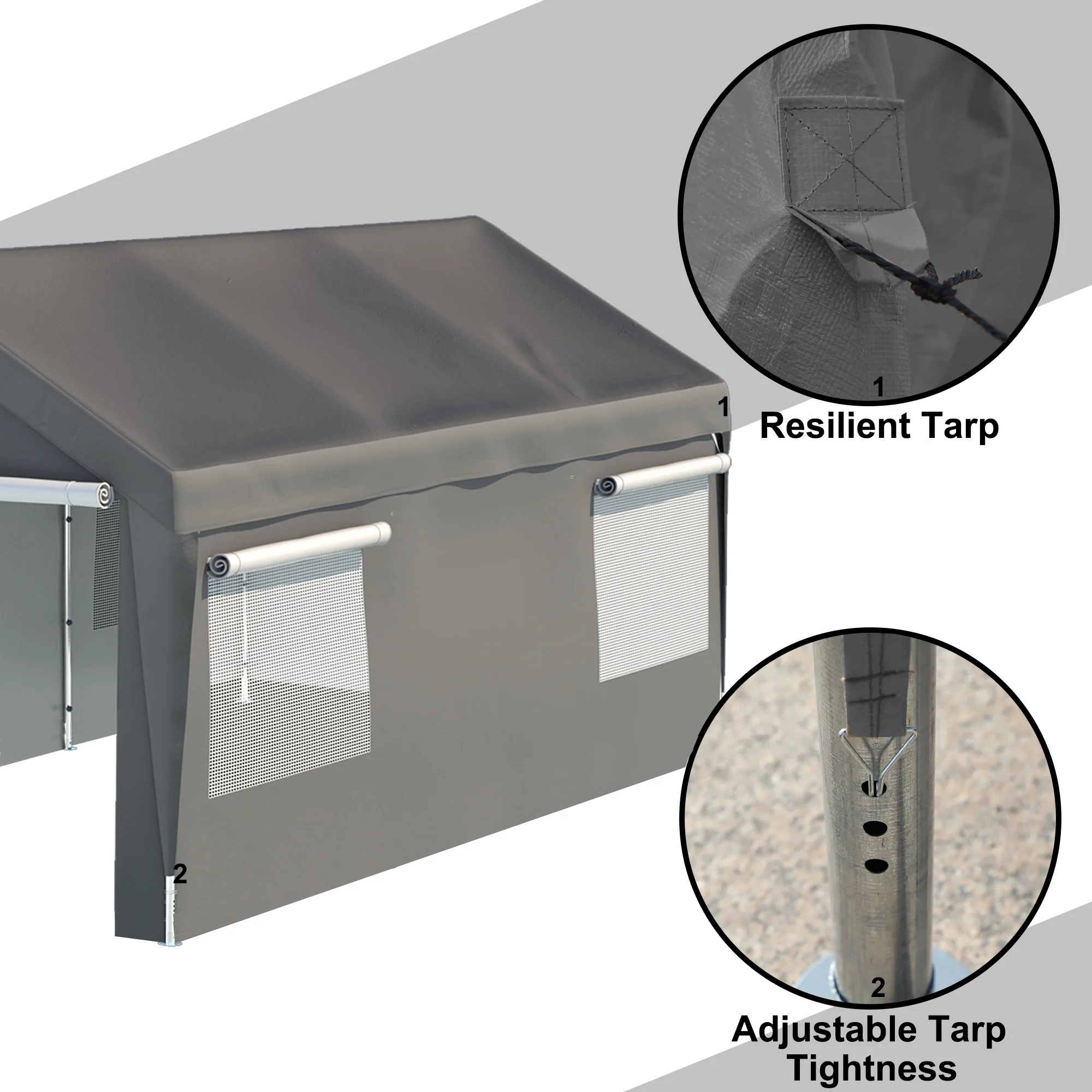 Seizeen 122.40 x 233.40 x 109.00 inches Gray Carport - image 4
