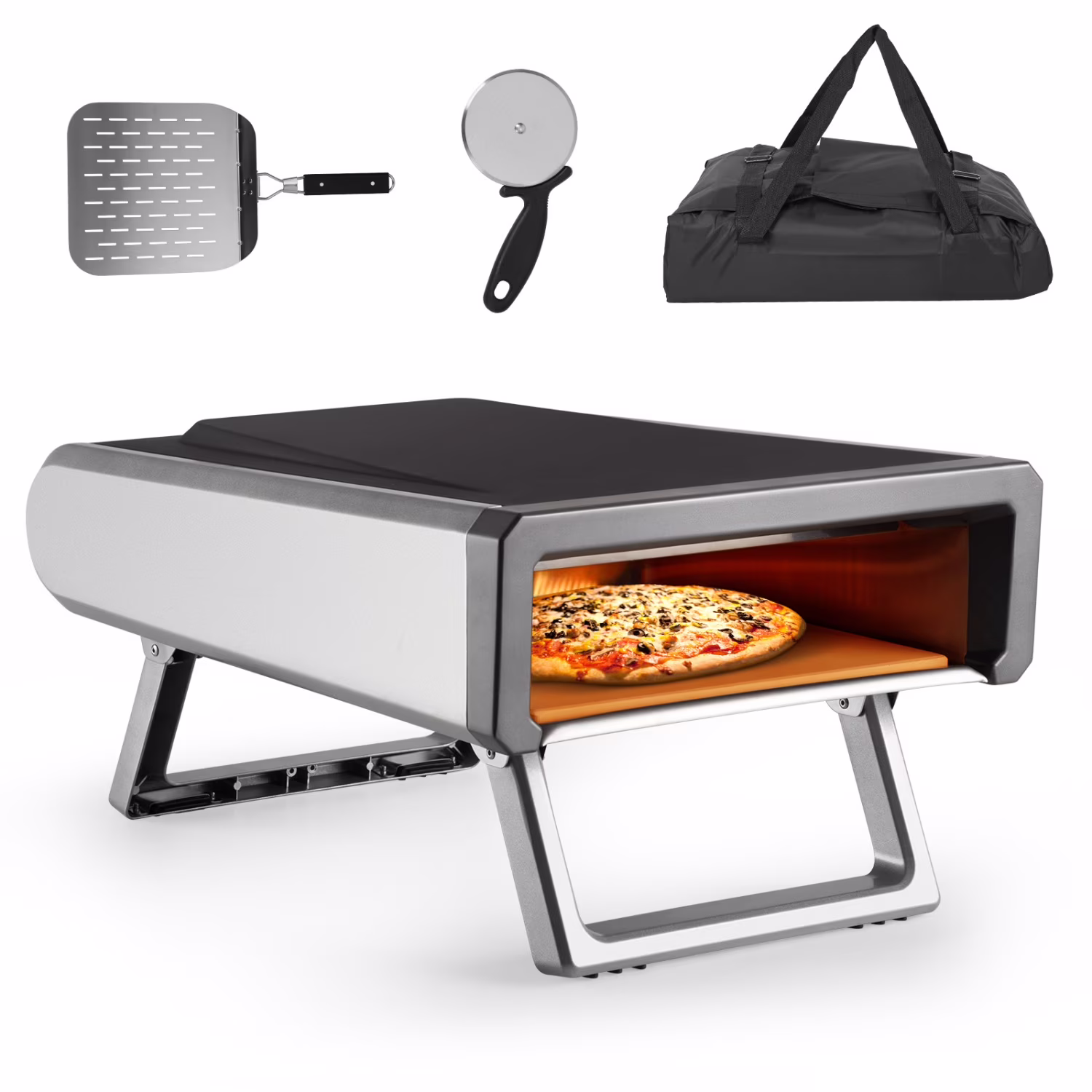 Wildbreak Ourdoor Gas Propane Pizza Oven, 22.8 x 16.5 x 7.1", With Accessories Kit, Silver & Black - image 1