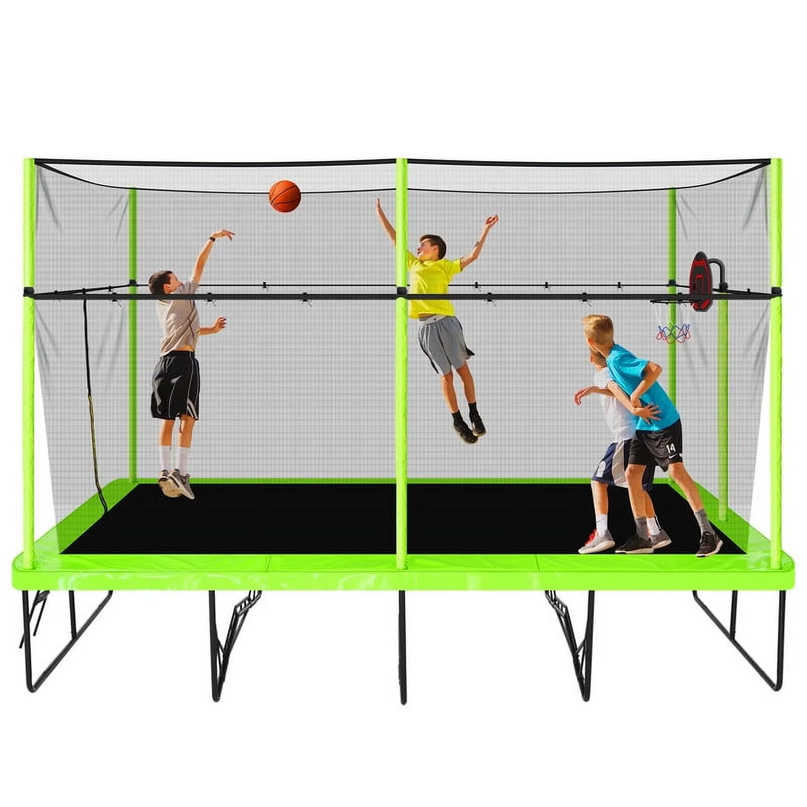 Voqoomkl Rectangle Trampoline with Basketball Hoop for Kids and Adults, Green, 204.00" x 120.00" x 141.00" - image 3