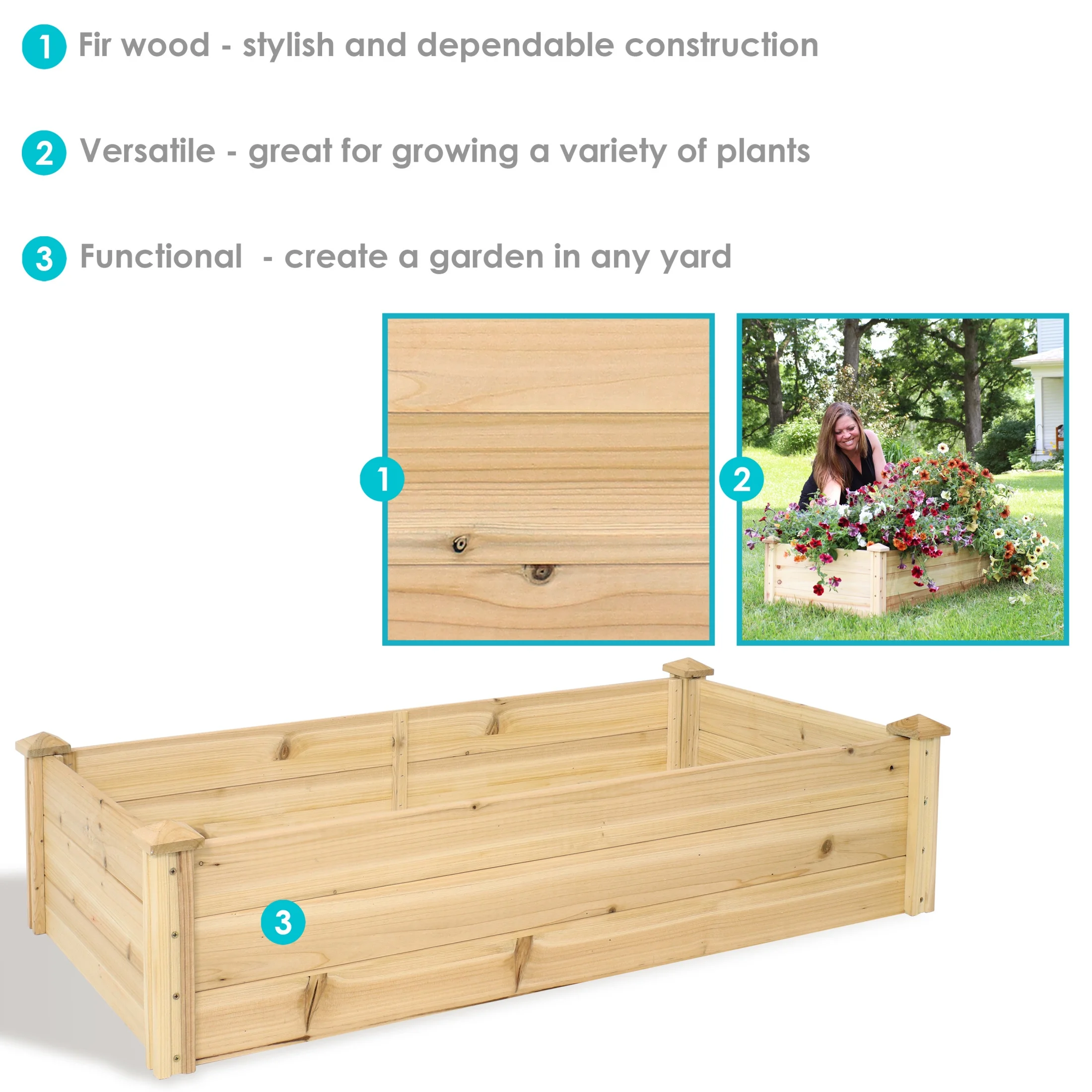 Sunnydaze 24" x 48.25" x 12.25" Rectangular Natural Wooden Outdoor Raised Garden Bed - image 4