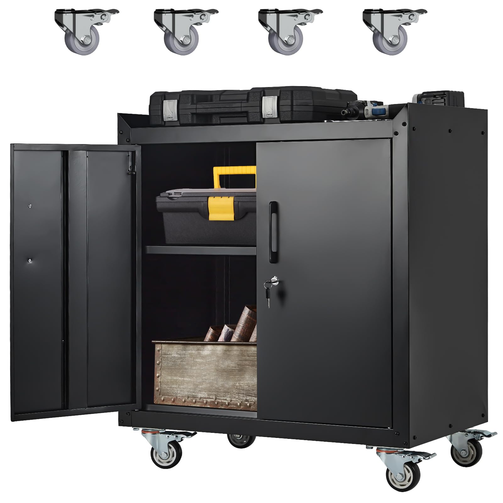 Rolling Garage Storage Cabinet with Wheels - Metal Lockable Tool Cabinet with Adjustable Shelves - product image 2