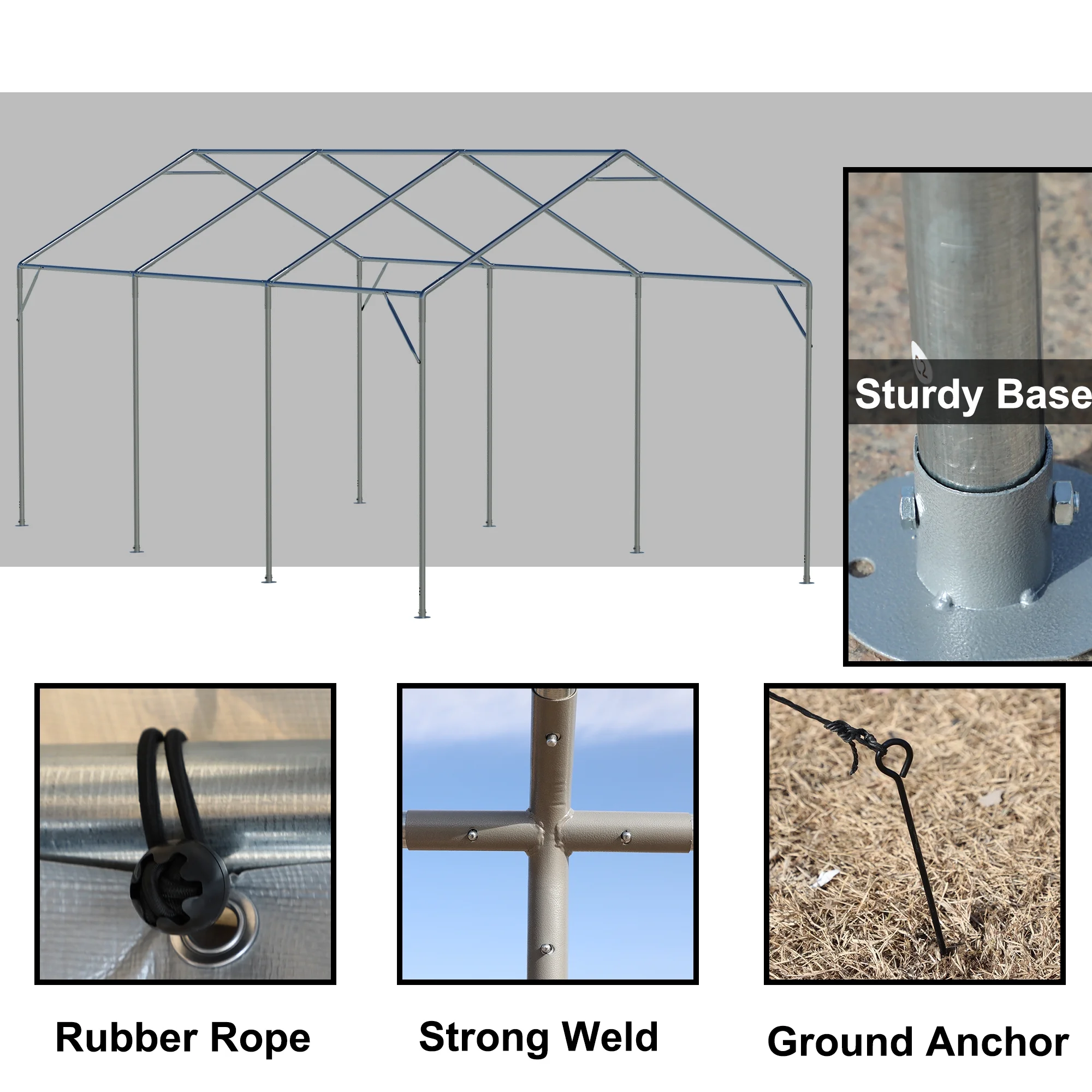 Seizeen 122.40 x 233.40 x 109.00 inches Gray Carport - image 5