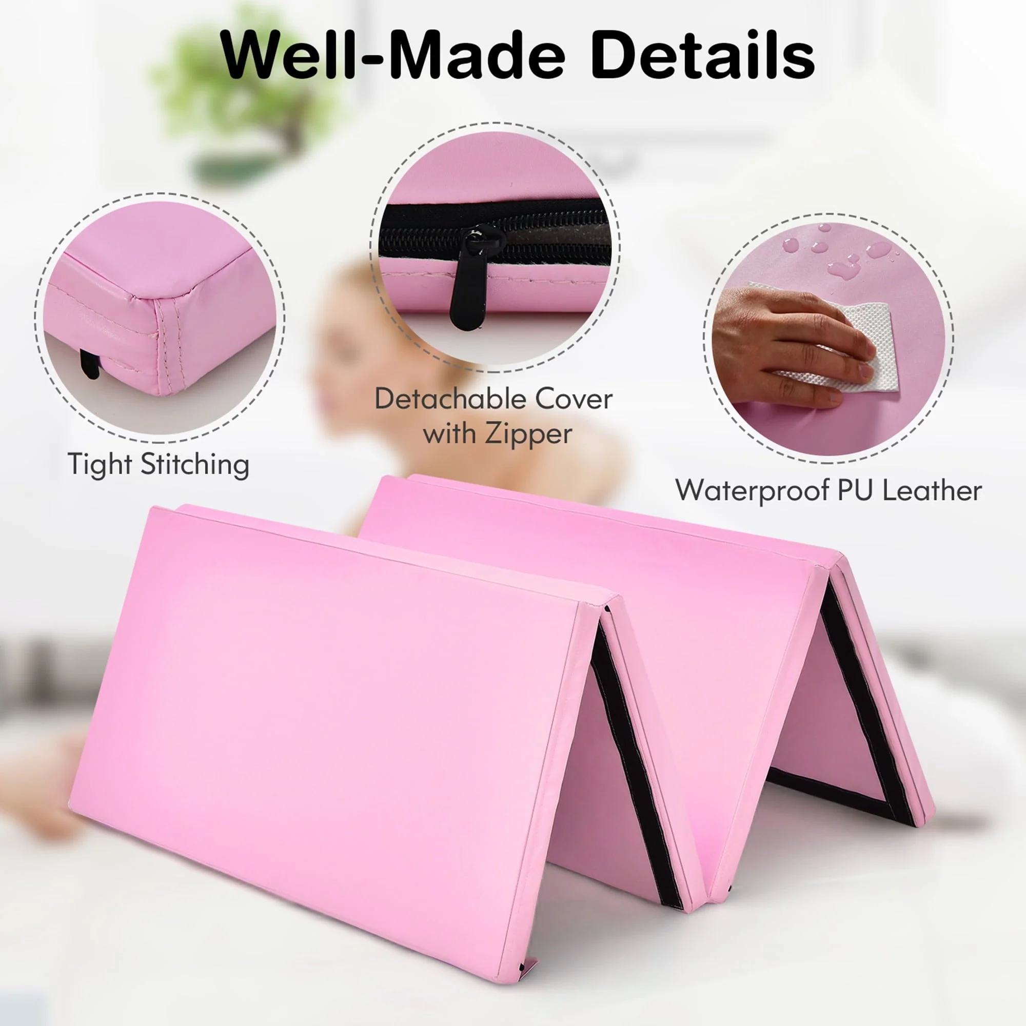 Gymax 8' x 4' x 2'' Folding Gymnastics Tumbling Mat Thickened Exercise Mat Pink - image 6