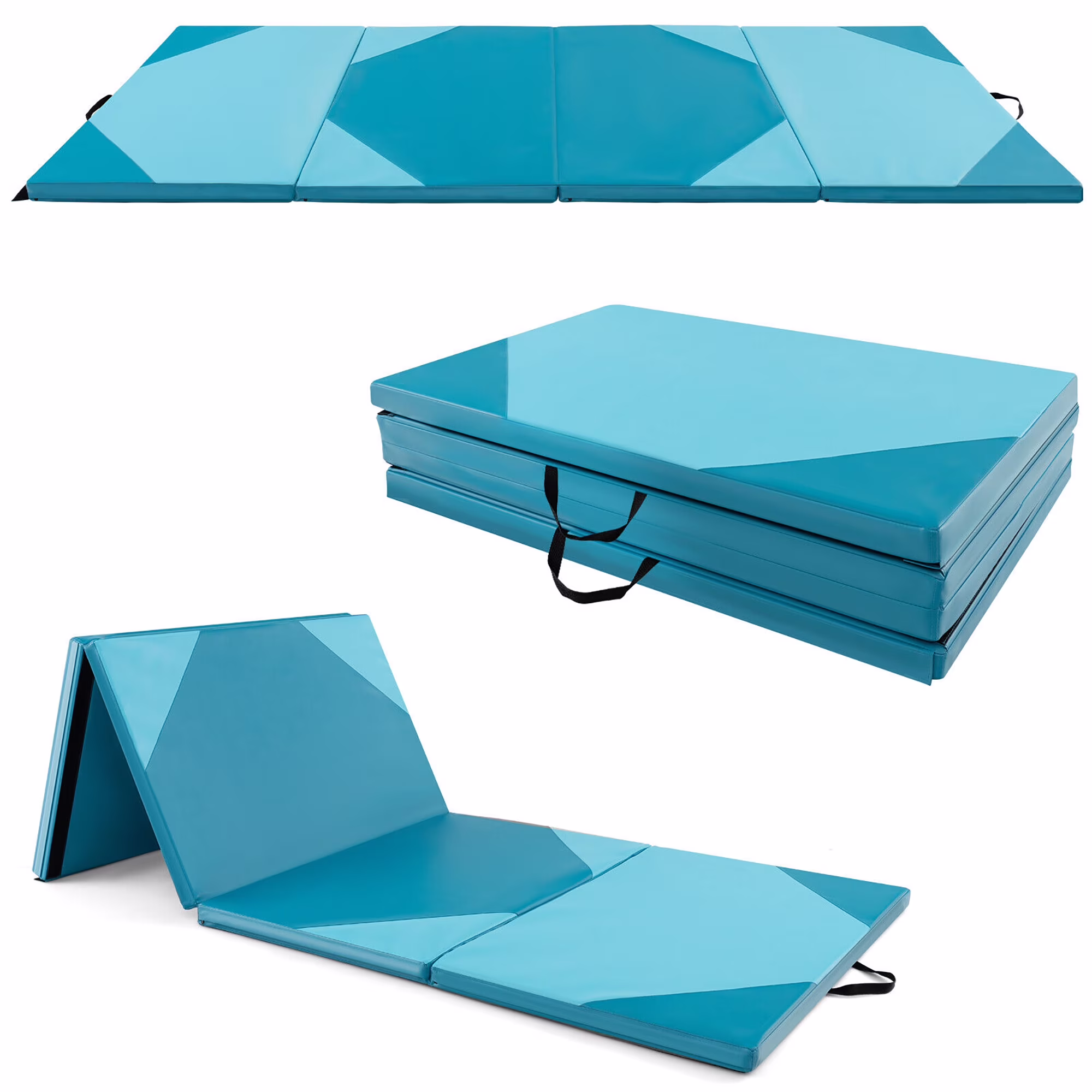 Gymax 10' x 4' x 2'' 4-Panel Folding Gymnastics Exercise Mat w/ Hook & Loop Fasteners Blue - image 1