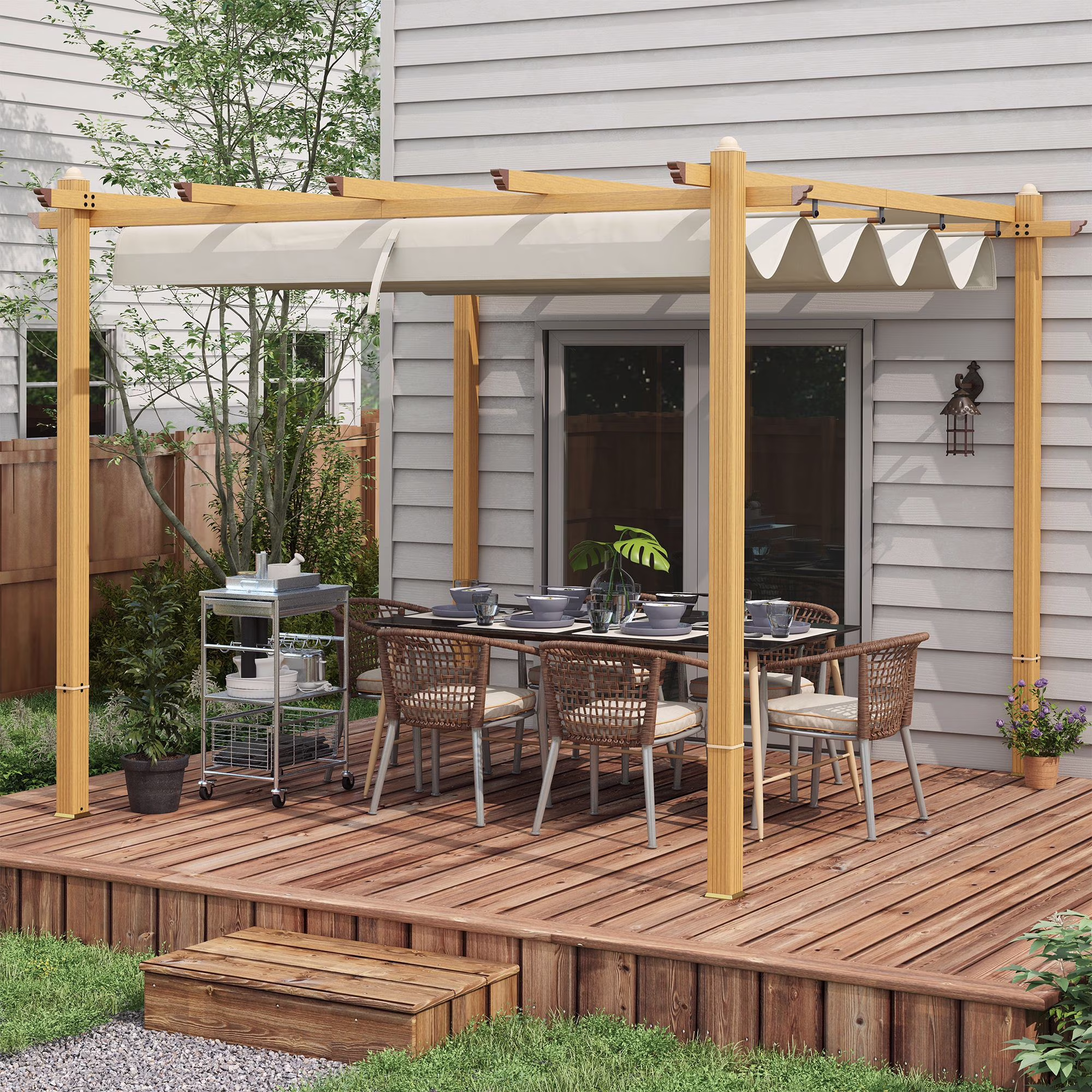 Outsunny 10' x 10' x 88.25" Cream White Aluminum Pergola, Retractable Canopy and Water-Resistant - image 1