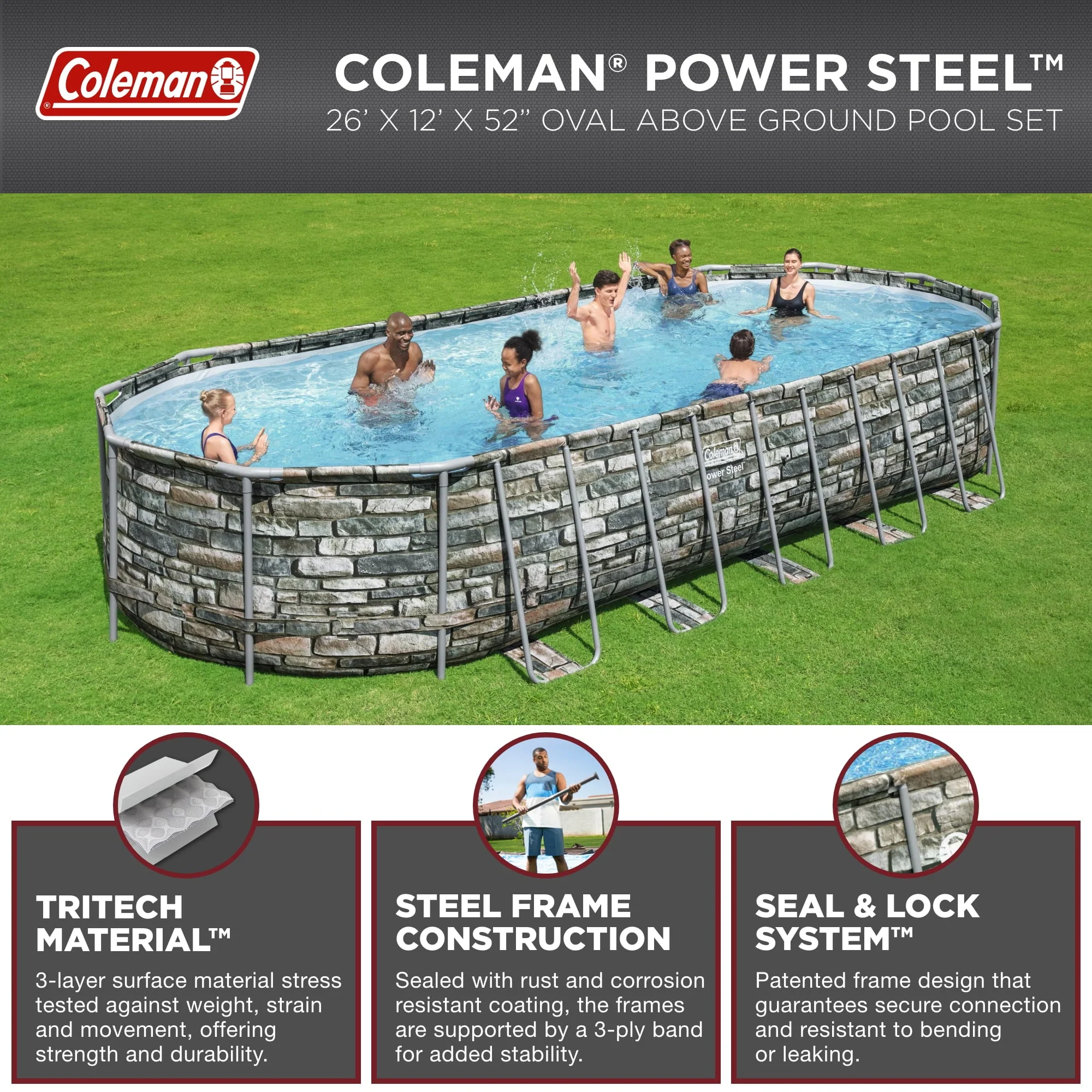 Coleman Power Steel 26 x 12 x 52 Oval Above Ground Pool Set - image 4