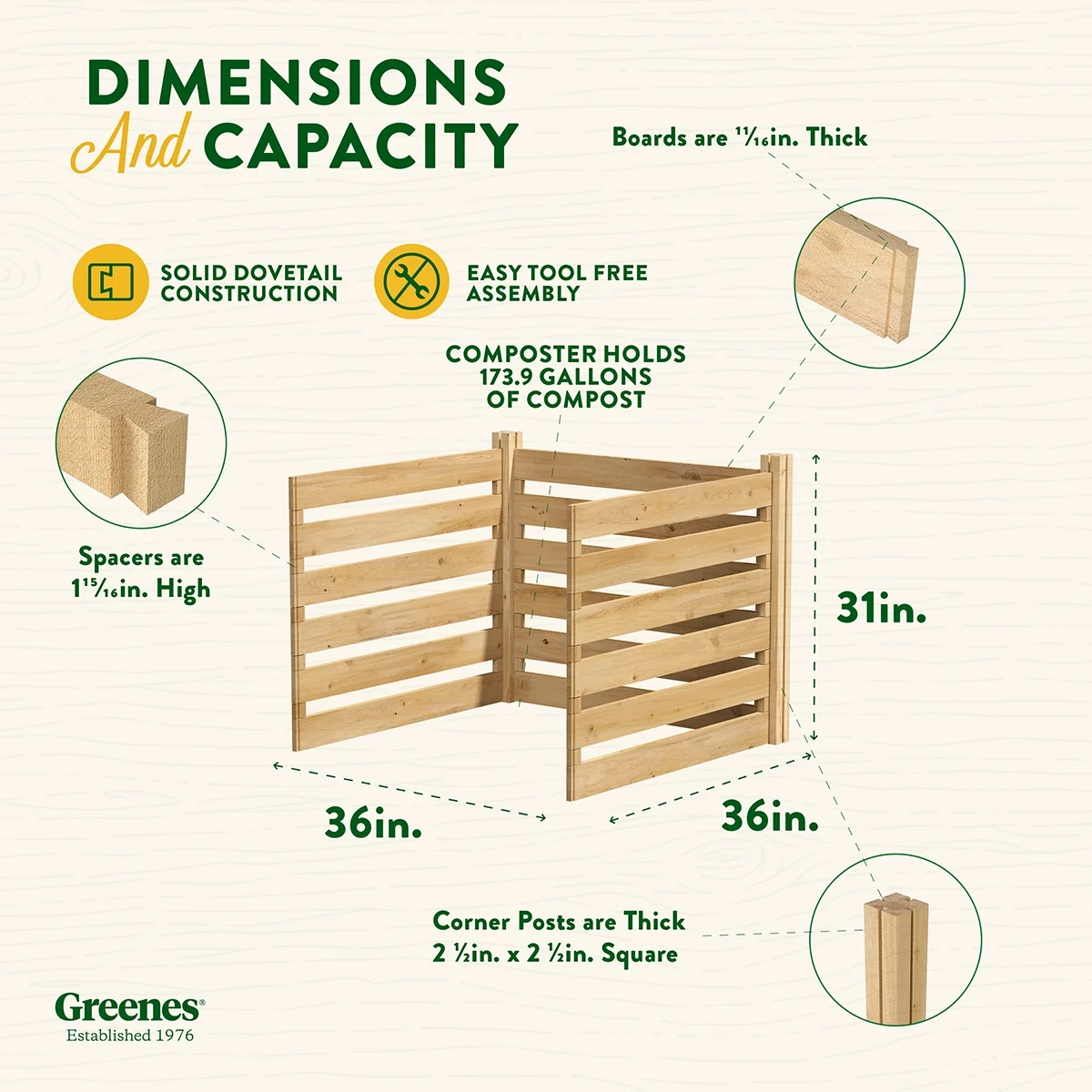 Greenes Fence Cedar Wood Composter Add-On Kit 36" x 36" x 31", 173.92 gal - image 2