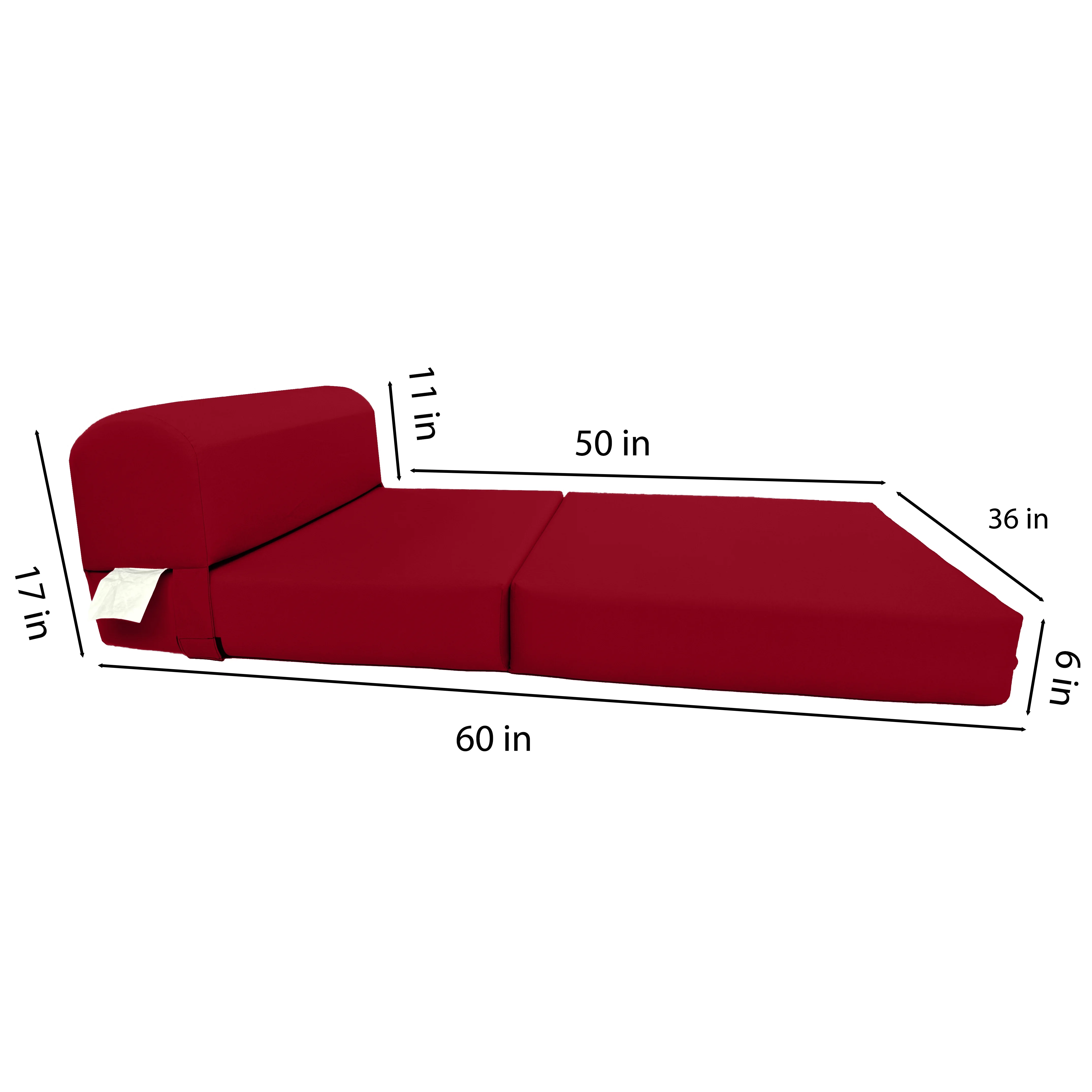 Red Sleeper Chair Folding Foam Beds, Portable Studio Sofa Guest Bed, 6 x 36 x 70 - image 3