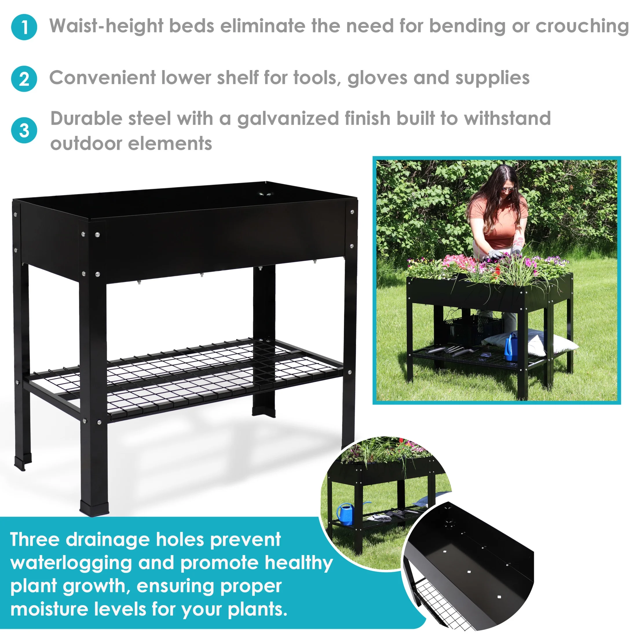 Sunnydaze 35.75" x 16" x 31.75" Black Galvanized Steel Raised Garden Bed, Set of 2 - image 5