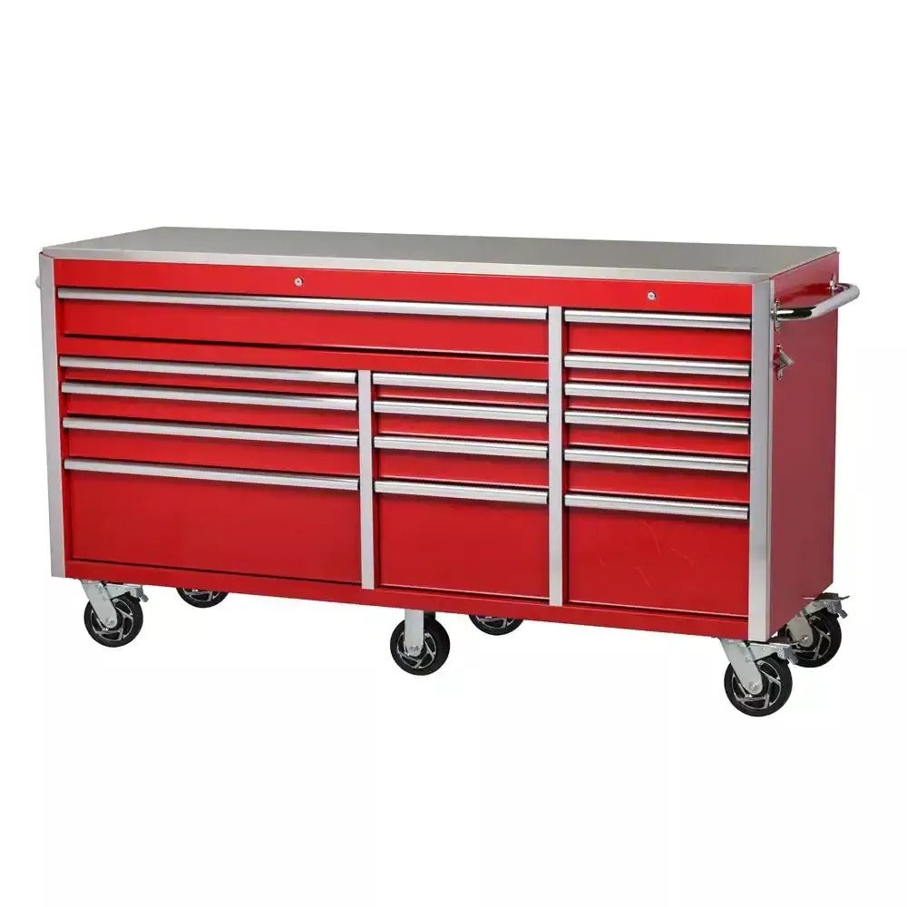 72 in. 15-Drawer Mobile Workbench with Stainless Steel Top - Heavy Duty Rolling Tool Cabinet with Power Strip - product image 1
