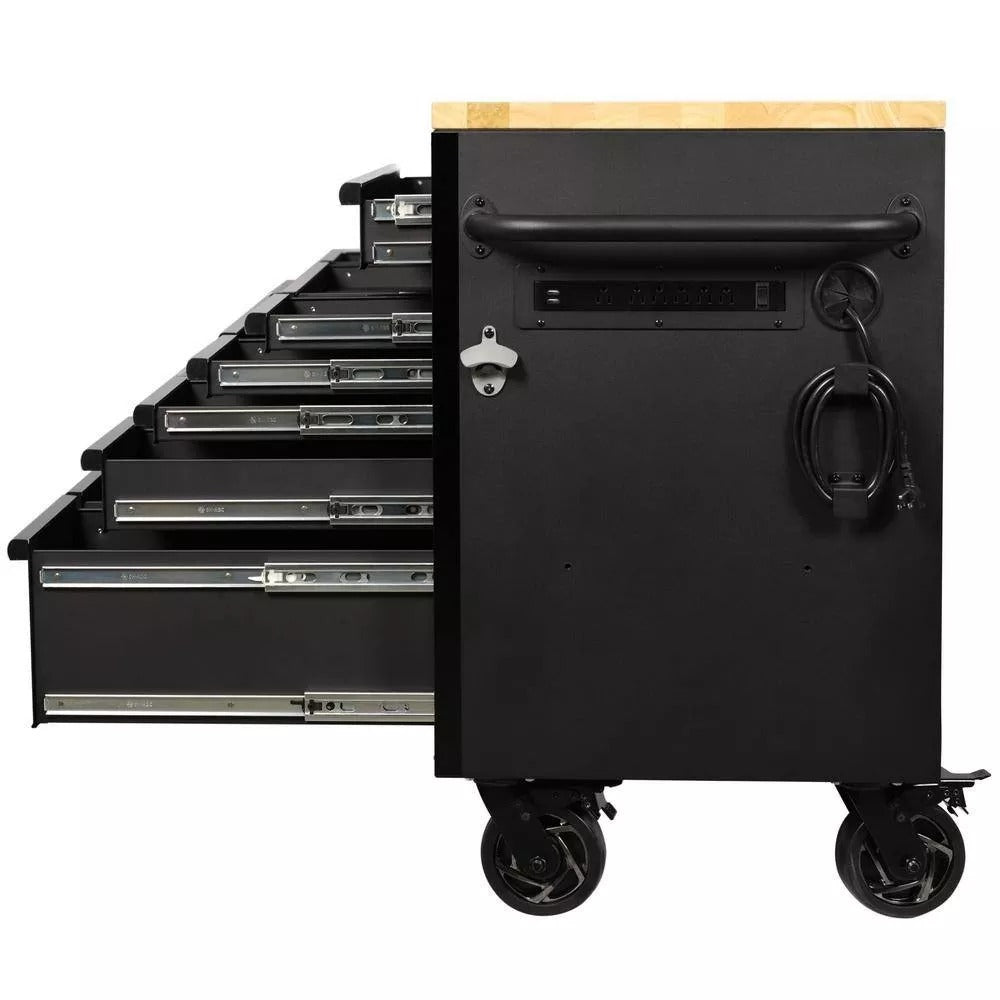61 Inch 15 Drawer Mobile Workbench - Heavy Duty Steel Tool Cabinet with Wood Top and Power Strip - product image 4