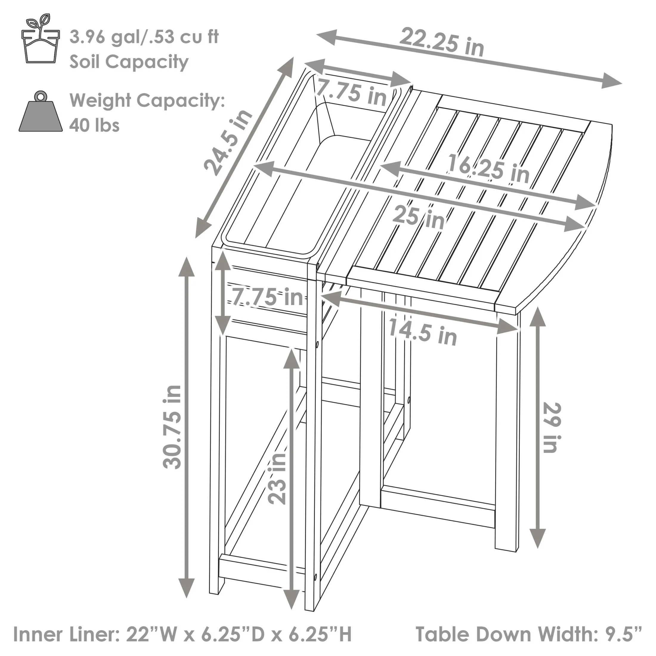 Sunnydaze 24.25" x 25" x 30.5" Natural Acacia Wood Rectangular Raised Garden Bed with Shelf - image 5