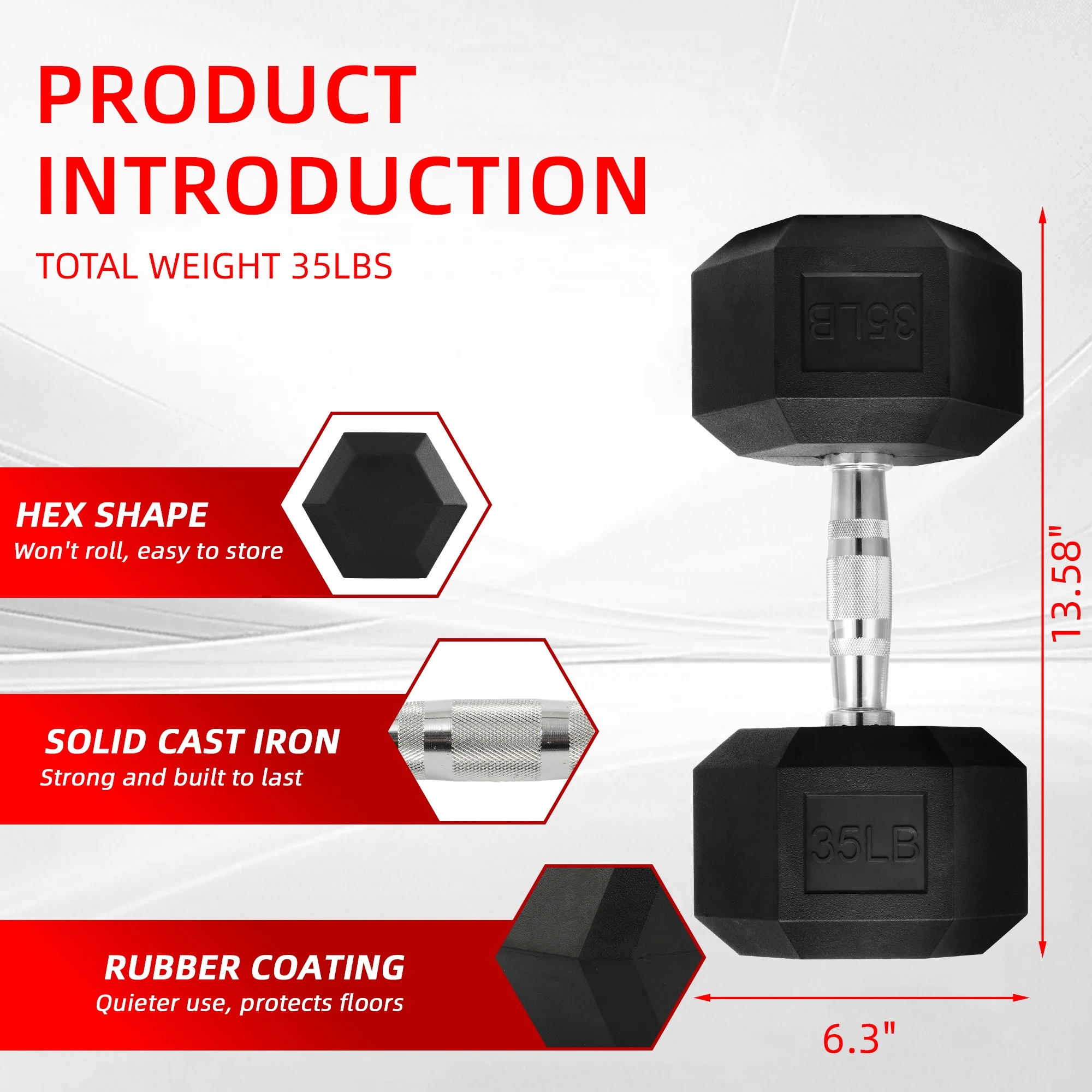 BalanceFrom Non Slip Grip Rubber Hex Dumbbell Set, 5.00 x 12.00 x 5.00 in - image 4