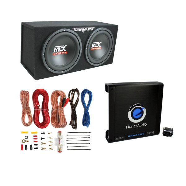 MTX Terminator Dual 12-Inch Loaded Subwoofer Enclosure System with 1500W Mono Amplifier & Complete Amp Installation Kit - product image 1