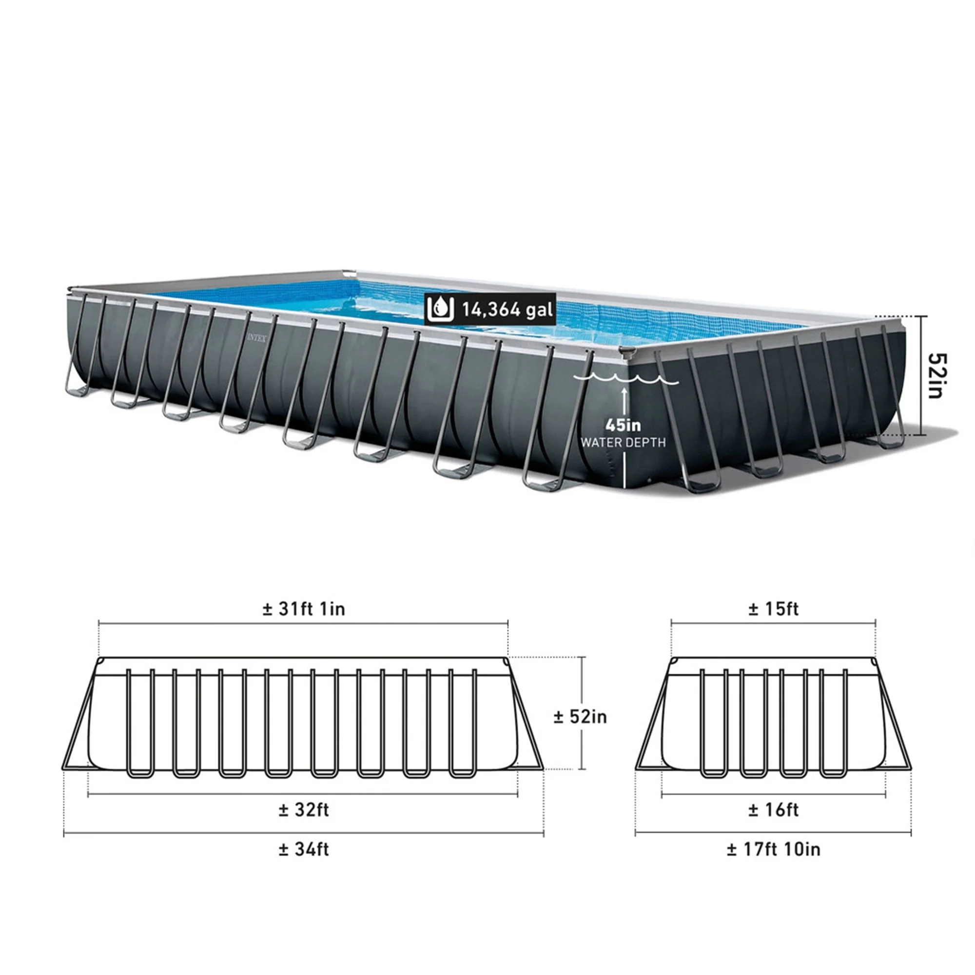 Intex 26373EH 32' x 16' x 52" Rectangular Ultra XTR Frame Swimming Pool w/ Pump - image 6