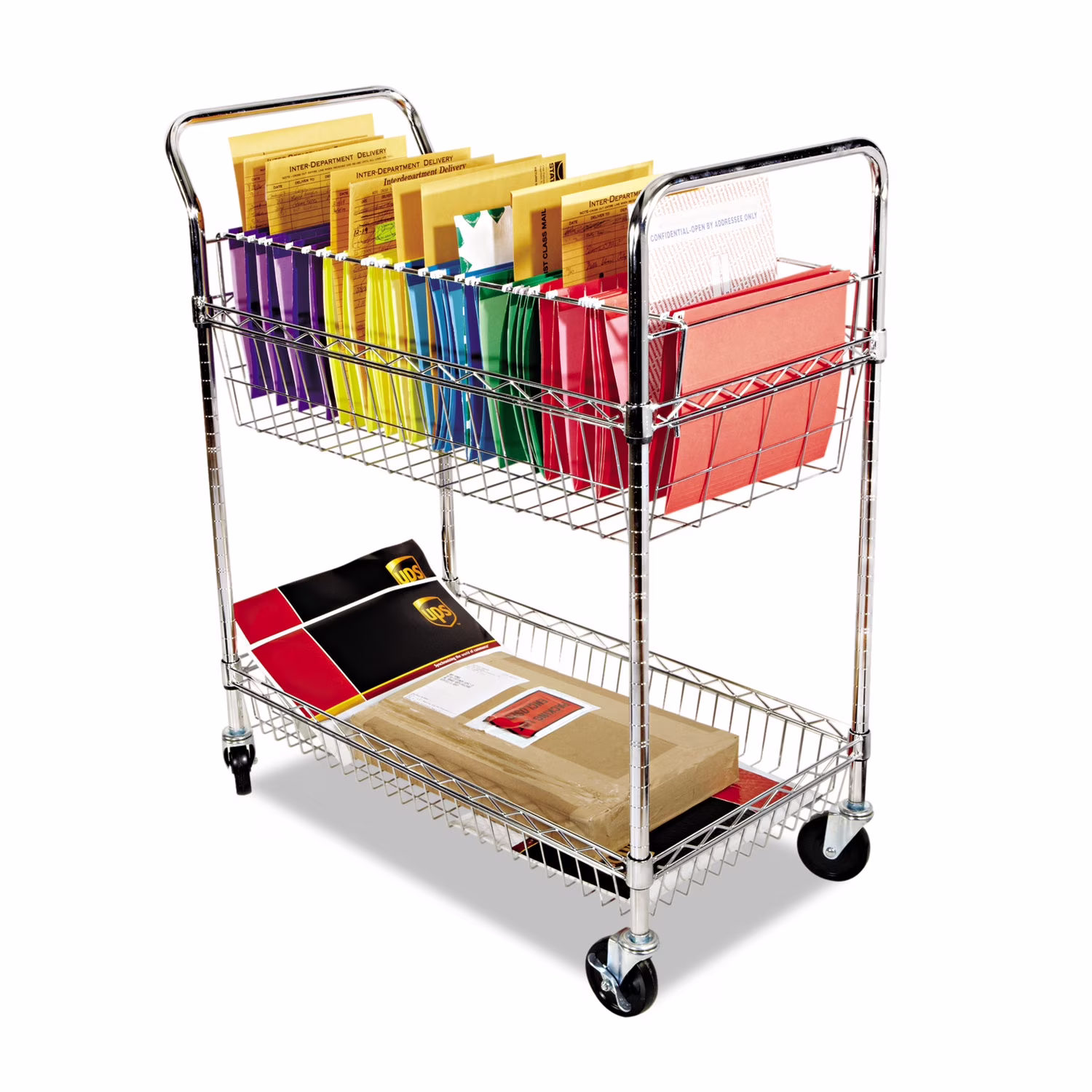 Alera ALEMC3518SR Carry-All 34.88 in. x 18 in. x 39.5 in. Basket/Shelf Mail Cart - Silver - image 1