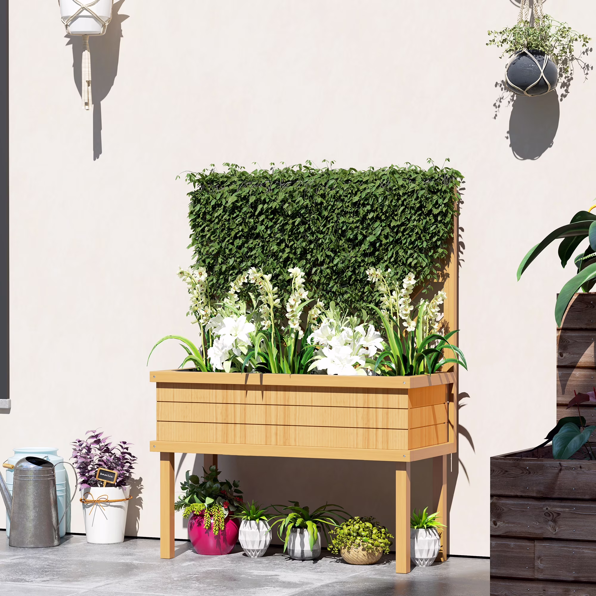 GHooa Raised Garden Bed with Trellis for Climbing Plants 41.25" W x 17.75" D x 55" H-Gray - image 3