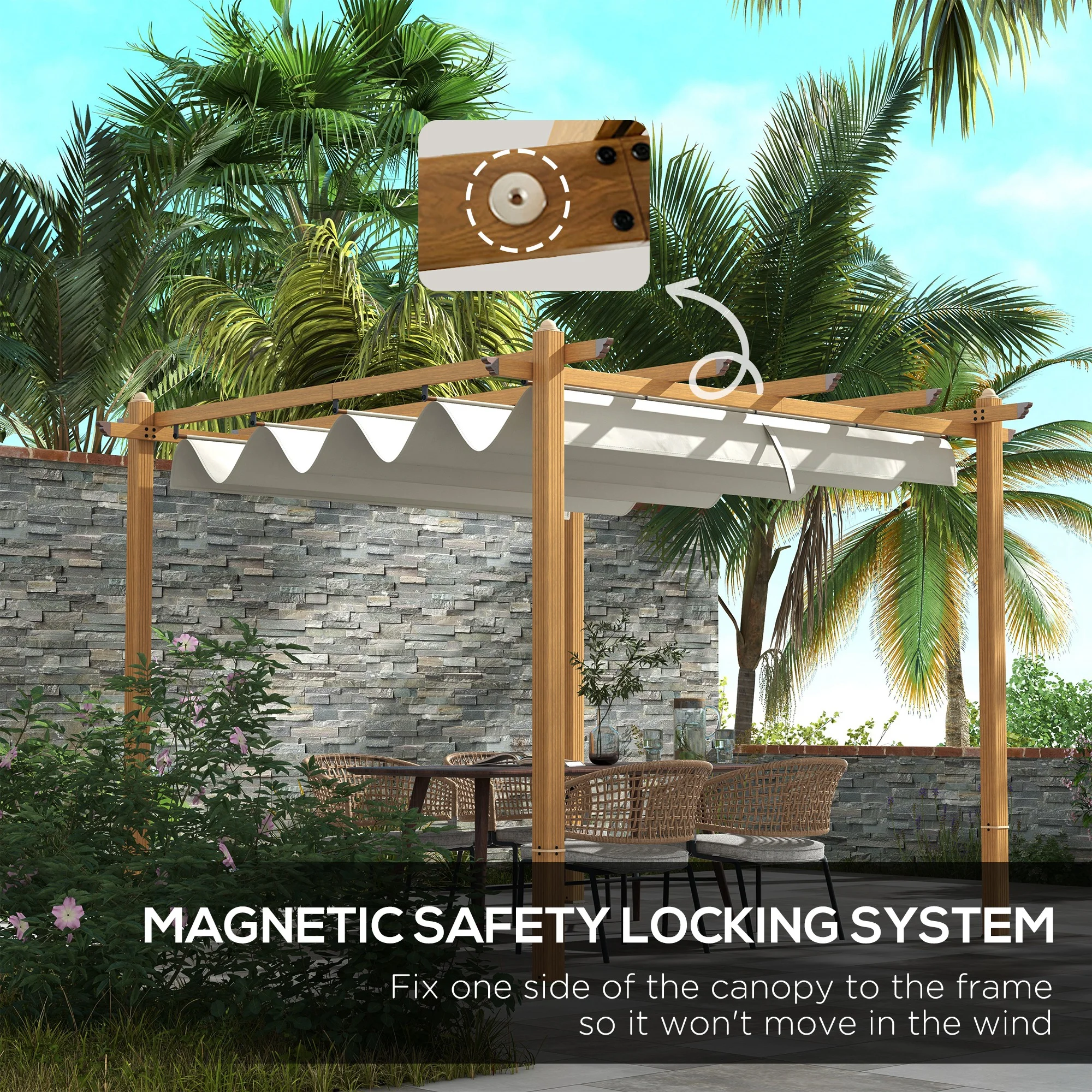 Outsunny 10' x 10' x 88.25" Cream White Aluminum Pergola, Retractable Canopy and Water-Resistant - image 6