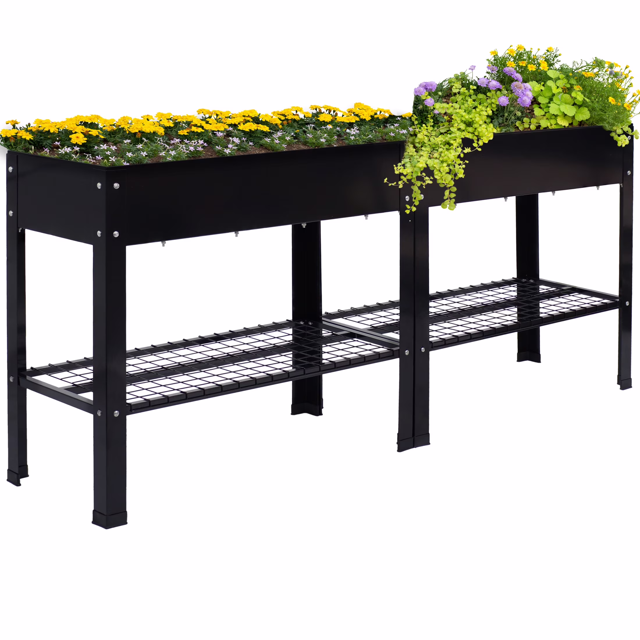 Sunnydaze 35.75" x 16" x 31.75" Black Galvanized Steel Raised Garden Bed, Set of 2 - image 1