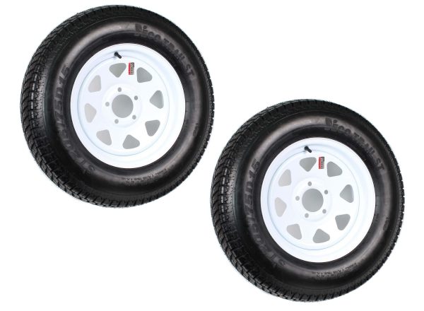 2-Pack ST205/75D15 Trailer Tires with 15-Inch White Spoke Rims, Load Range C, 5-Lug Wheel - product image 1