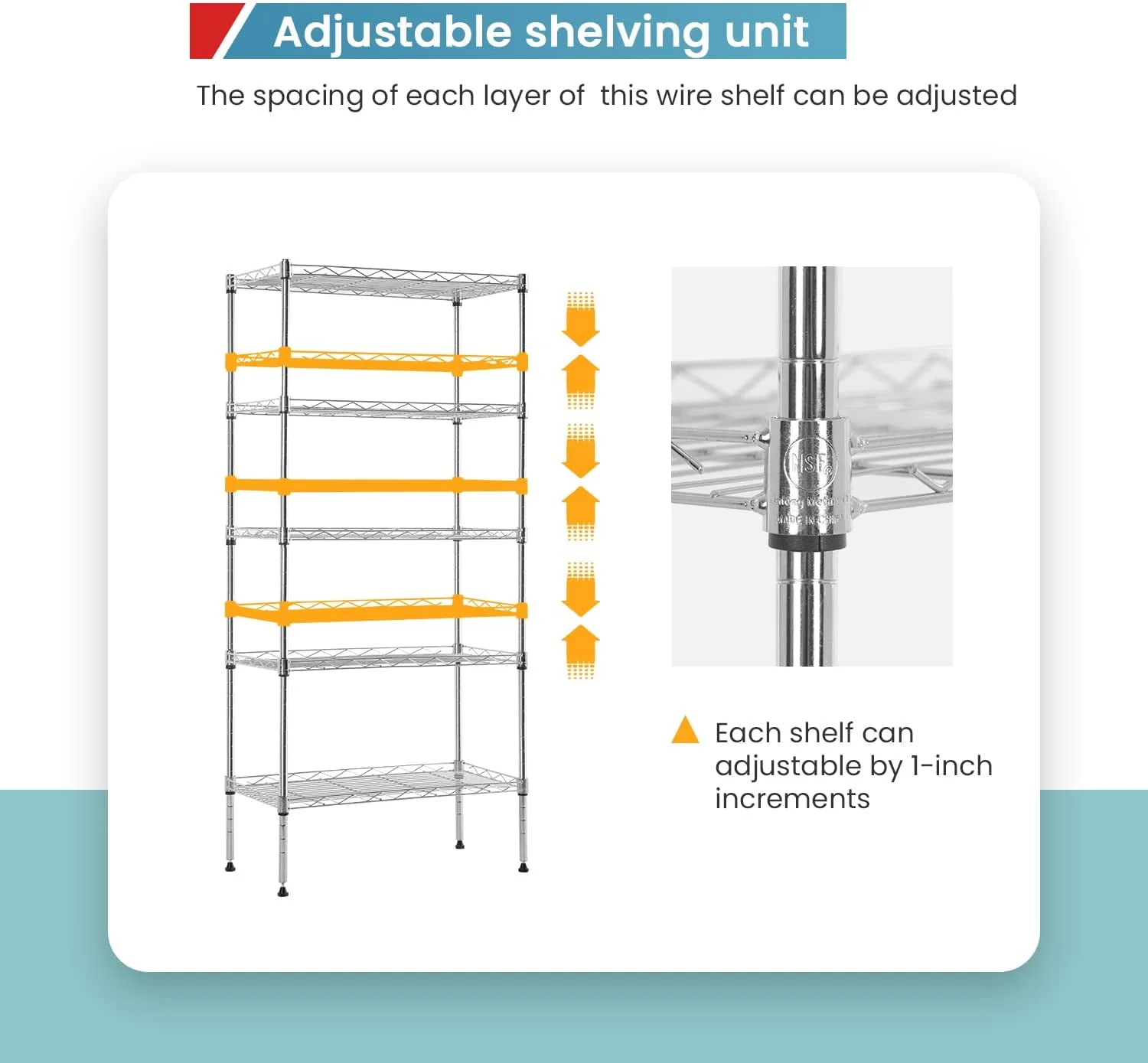 FDW Adjustable Storage Shelves Metal Storage Shelf(Chrome, 21.5L x 11.6W x 47.6H) - image 3