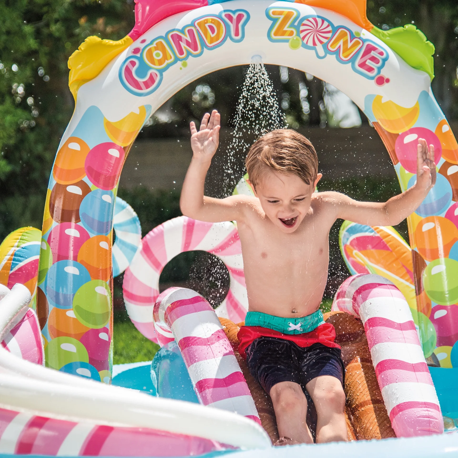 Intex 9' x 6' x 51" Inflatable Candy Zone Kiddie Pool with Waterslide (3 Pack) - image 6