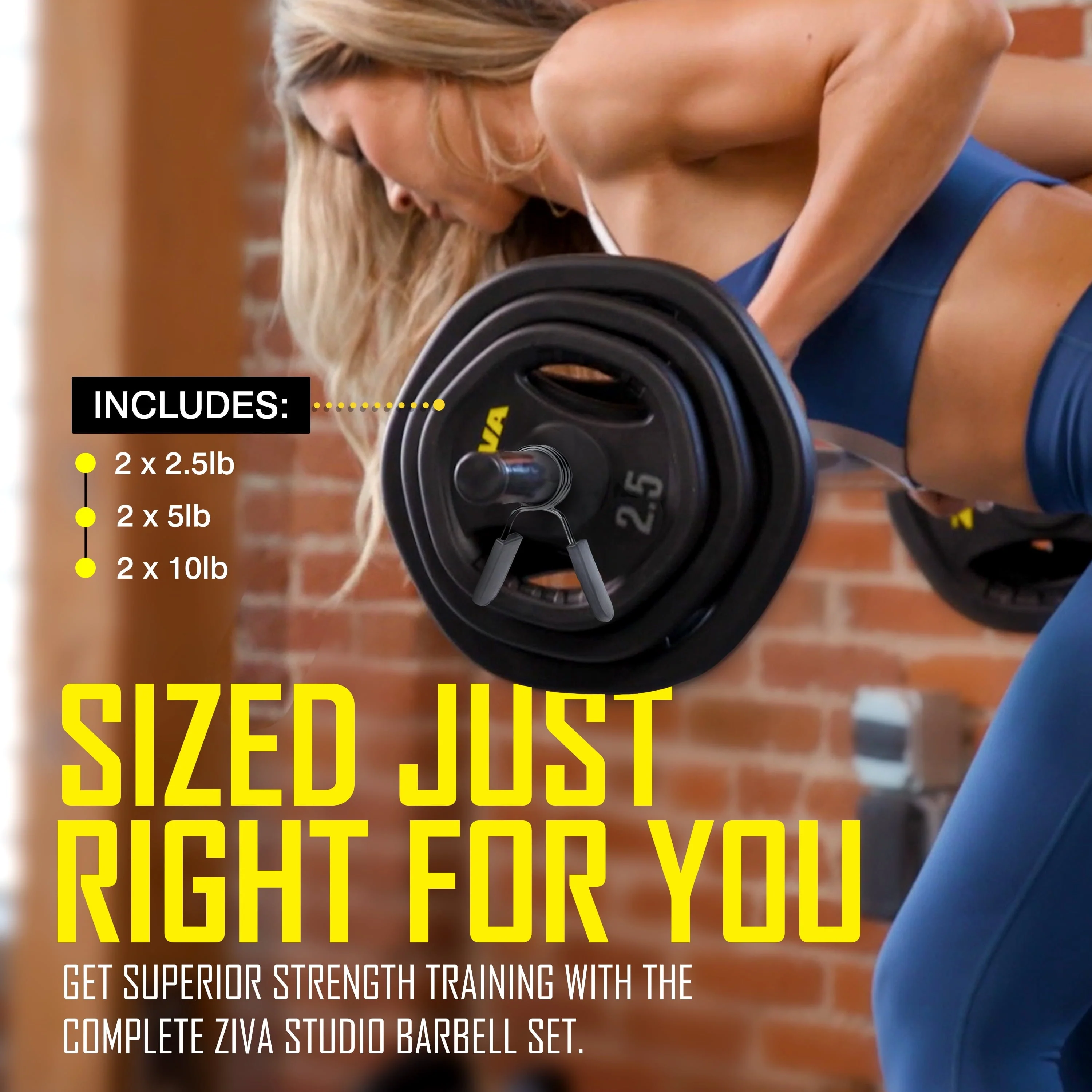 ZIVA RPU Studio Barbell Adjustable Weight Set - 6 High Grade RPU Coated Grip Plates (2 x 2.5lb, 2 x 5lb, 2 x 10lb) 1.18" D Steel Chrome Bar (55L x - image 5